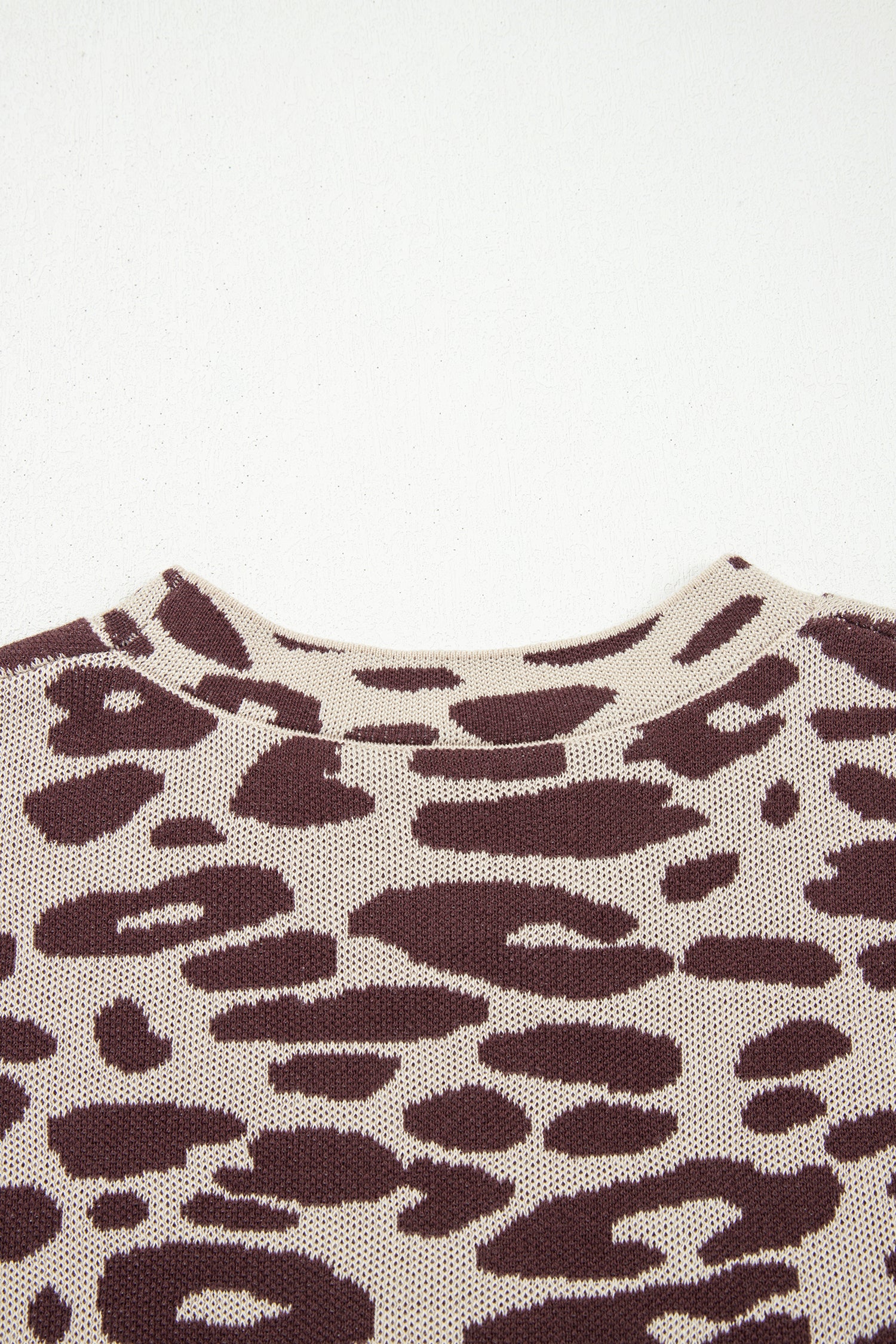 Leopard Print Short Sleeve Knit Loose Pullover Sweater – Khaki