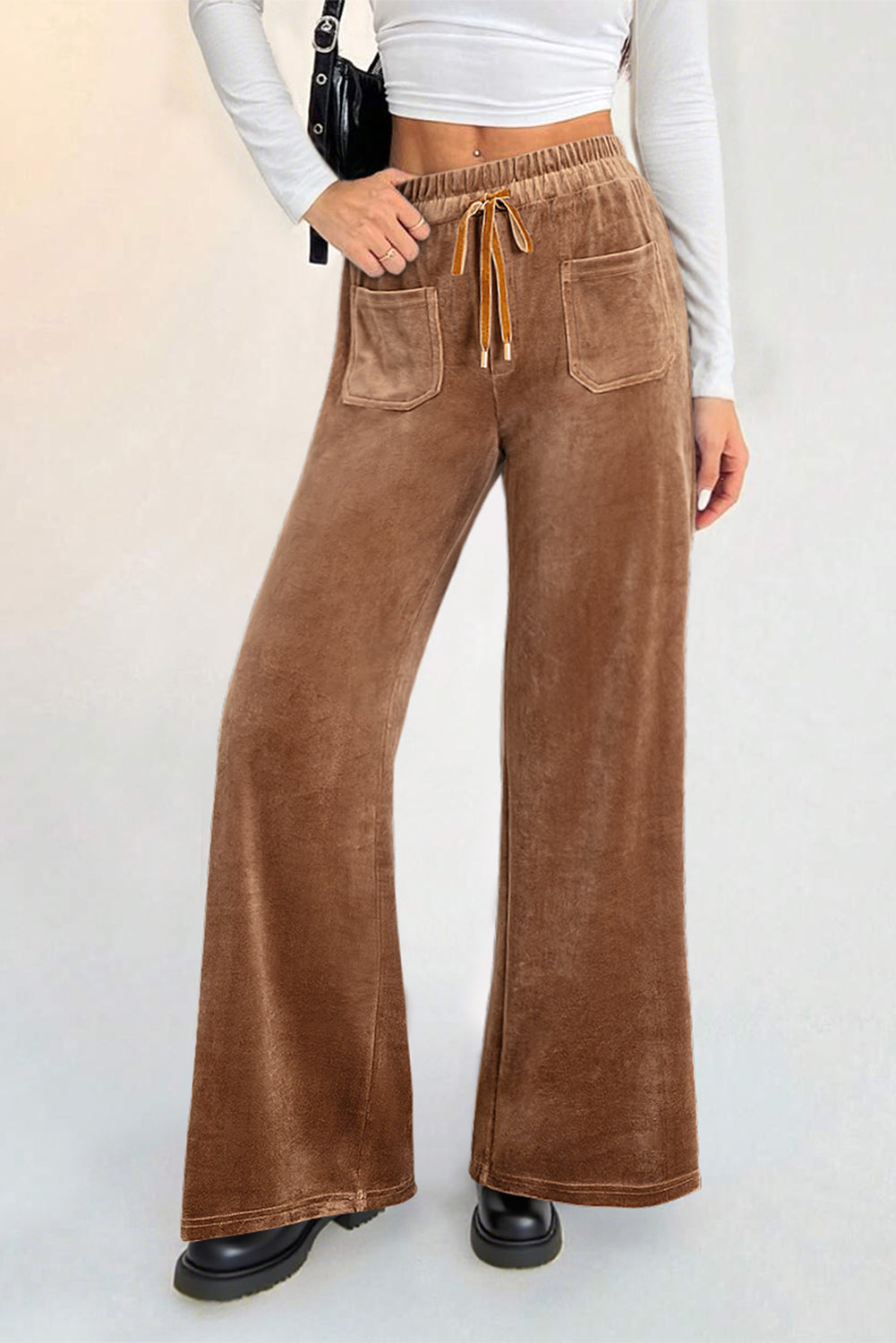 Straight Leg Drawstring Elastic High Waist Trousers - eAura