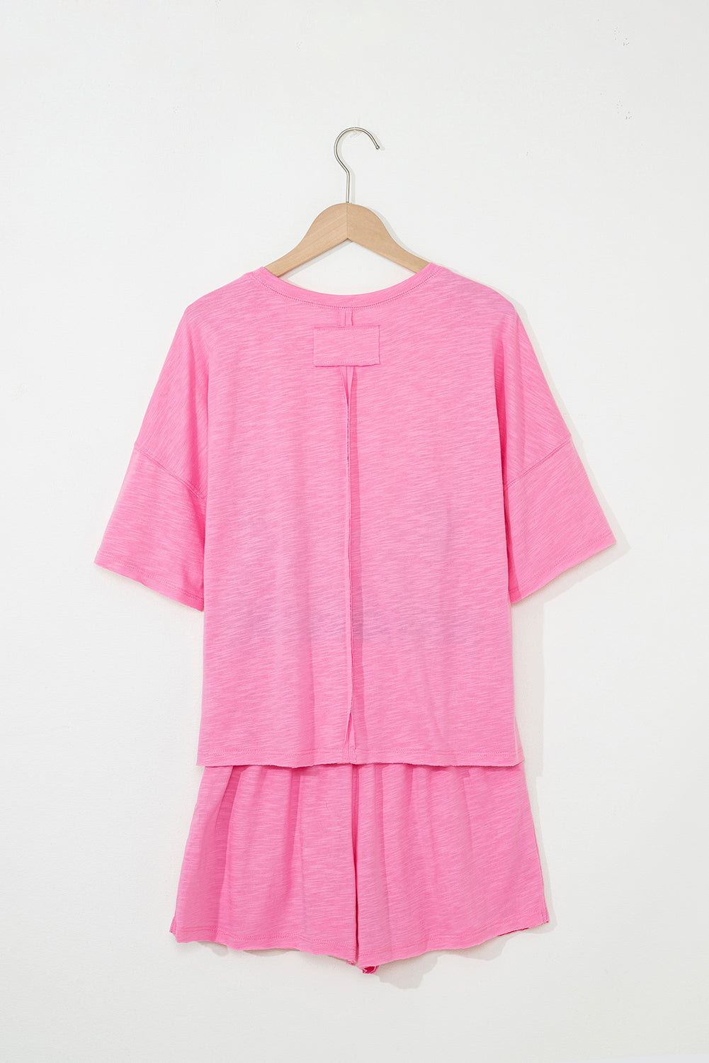 Pink Loose Fit Half Sleeve T Shirt and Skirt Set eAura