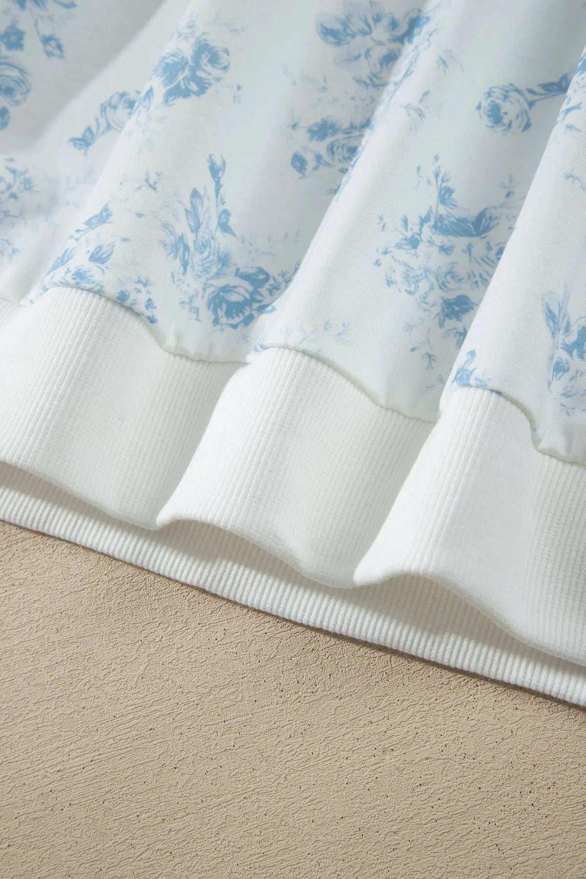 Sky Blue Floral Print Striped Detail Long Sleeve Top Ruffle Hem Shorts 2pcs Set – Light Blue
