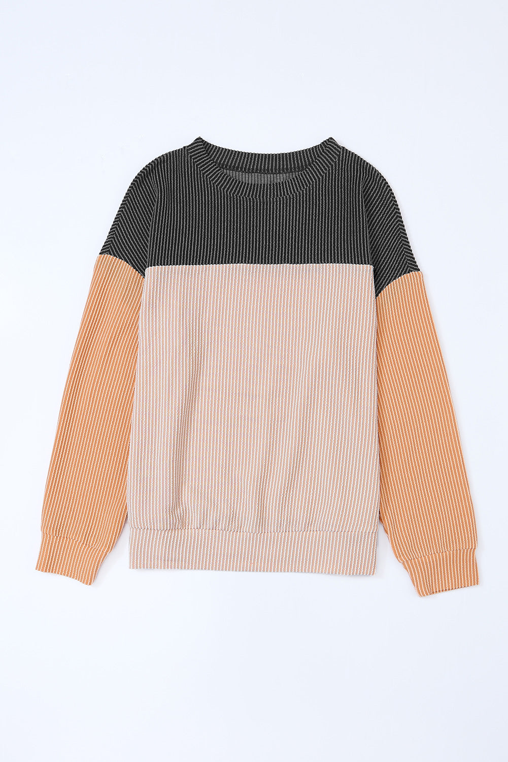 Multicolour Colour Block Long Sleeve Ribbed Loose Top eAura