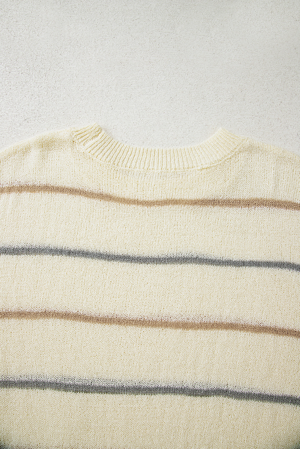 Striped Ribbed Edge Drop Shoulder Sweater eAura