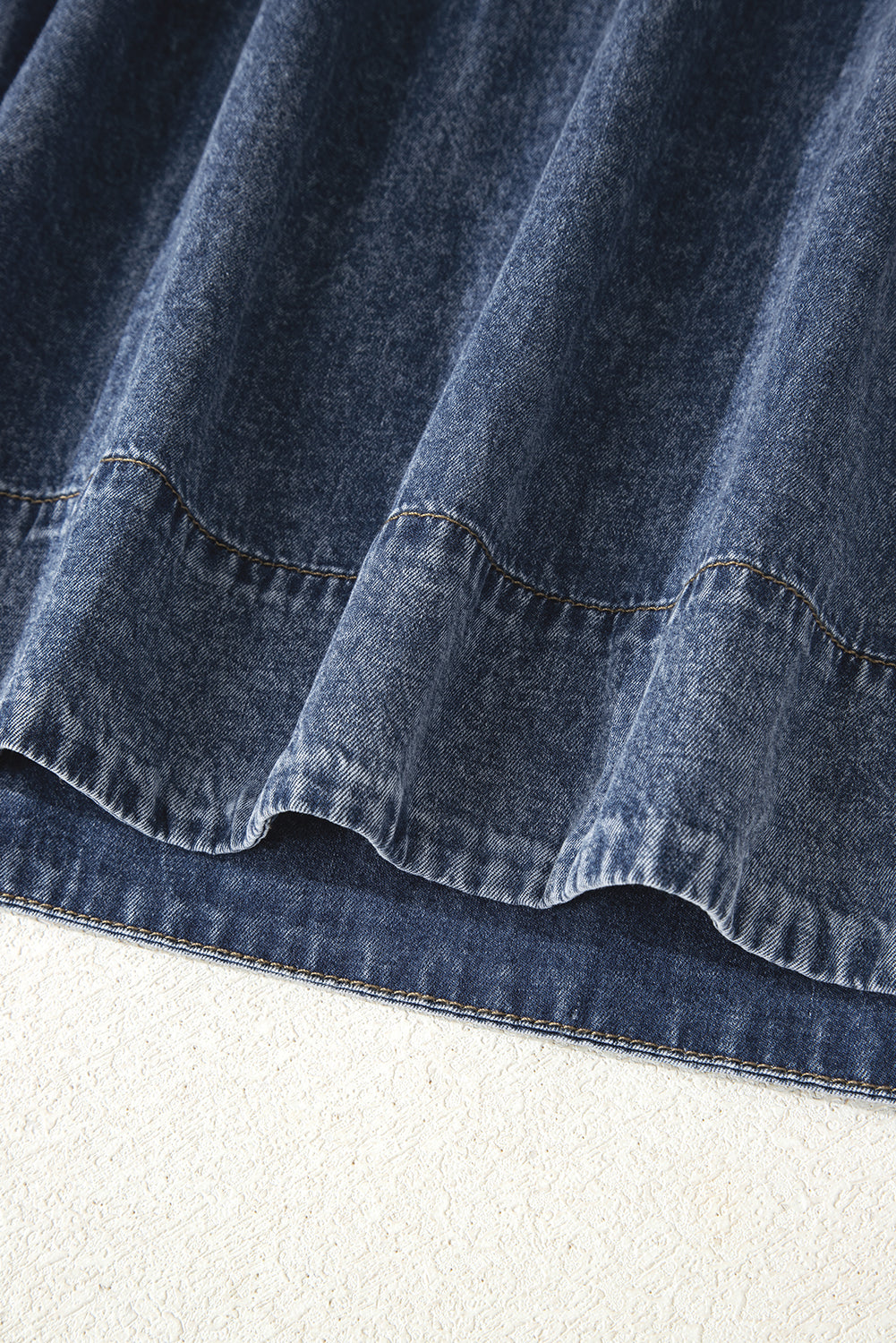 3/4 Sleeve Tied V-Neck Pleated Denim Mini Dress - eAura