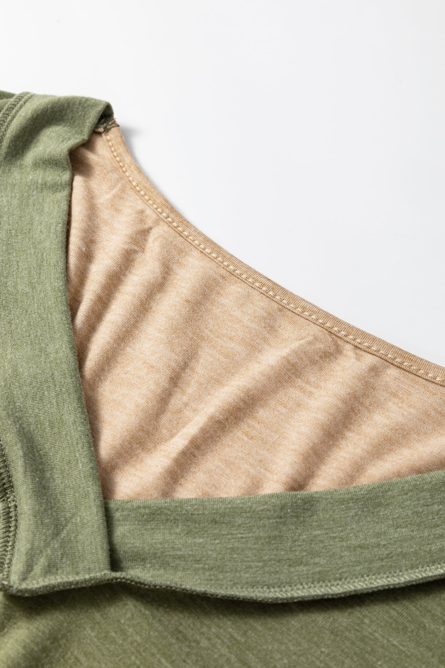 Exposed Stitching Colour-block V-Neck Long Sleeve Top