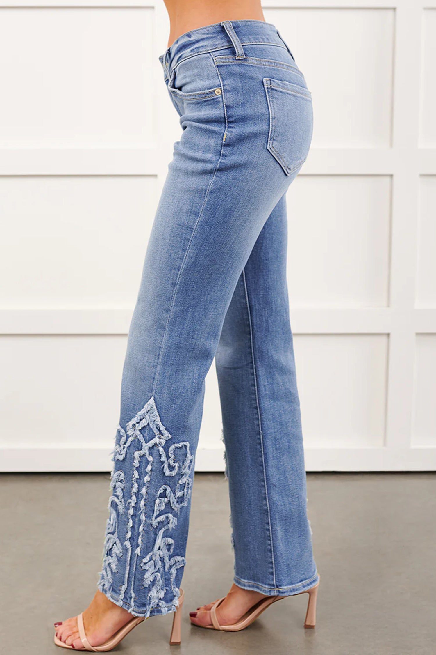 Embroidered Western Print Flare Leg Full Length Jeans – Ashleigh Blue