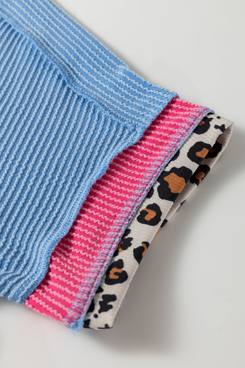 Leopard Patchwork Rib Knit Crew Neck T-Shirt eAura