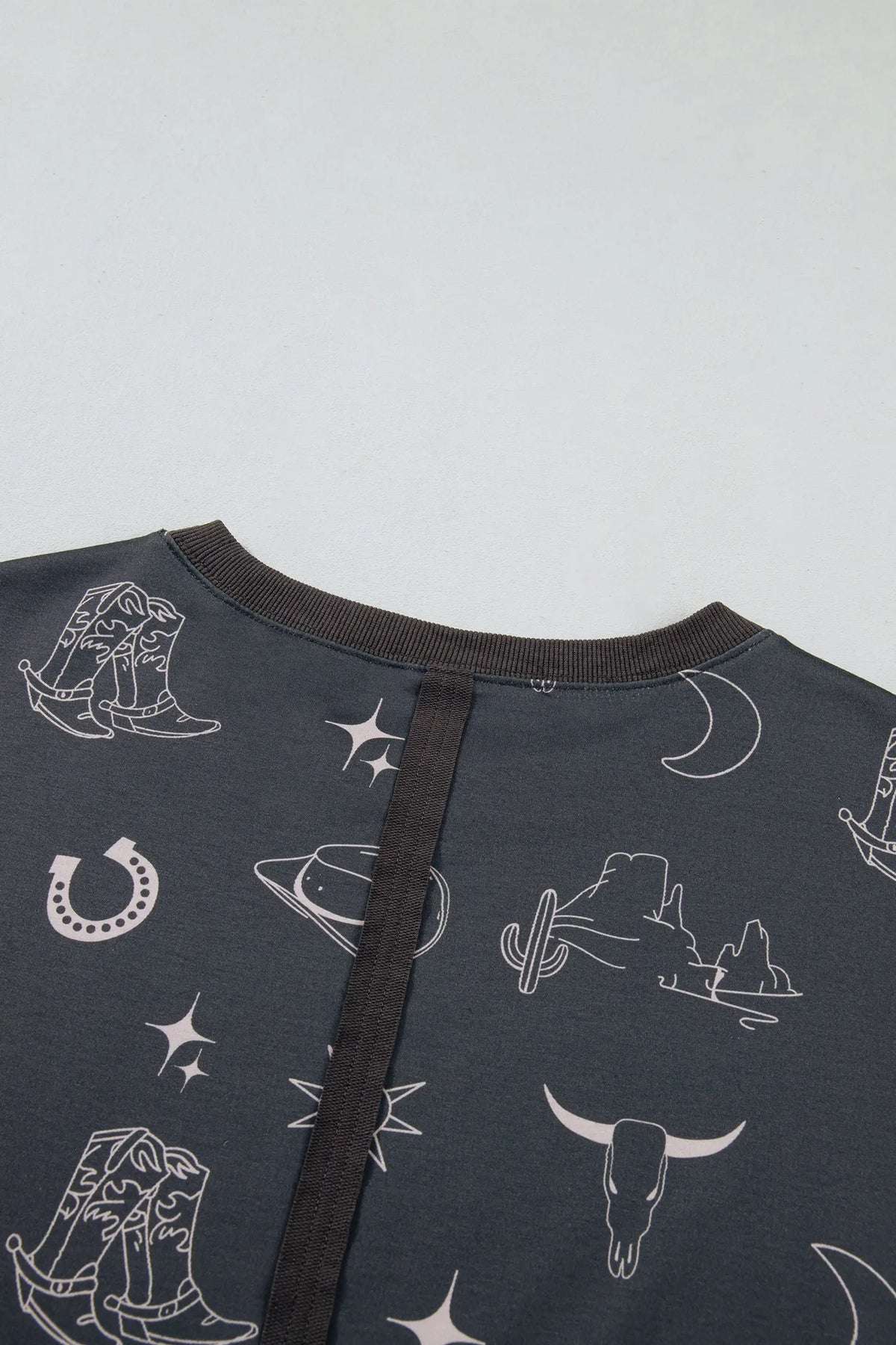 Western Print Crew Neck Sweatshirt – Grey