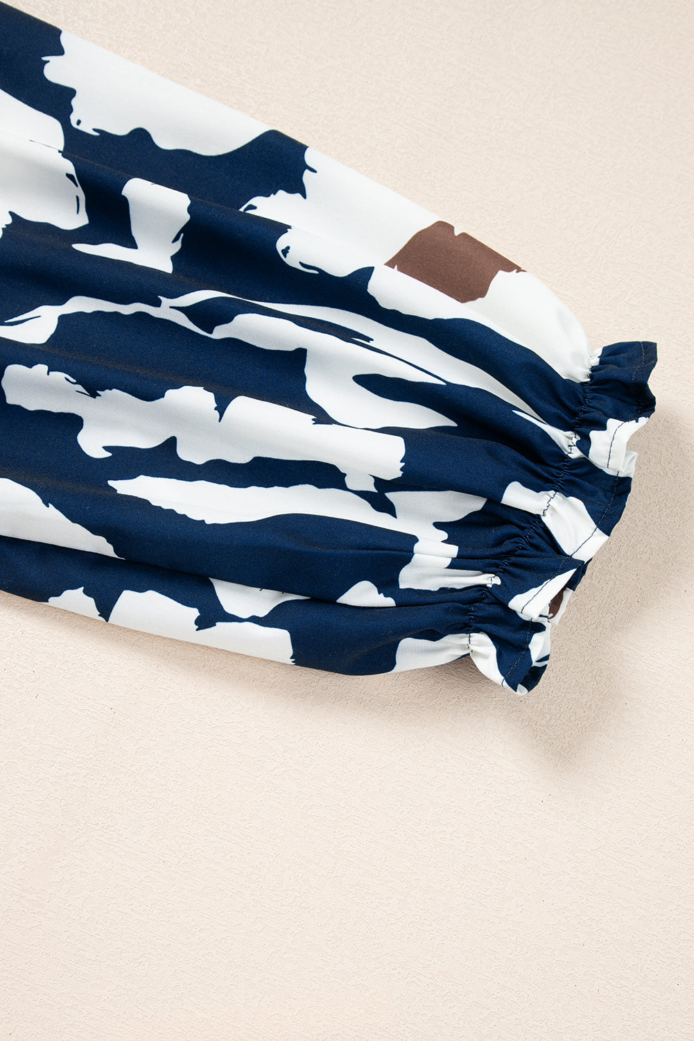 Sail Blue Abstract Floral Print Puff Sleeve Half Button Blouse eAura
