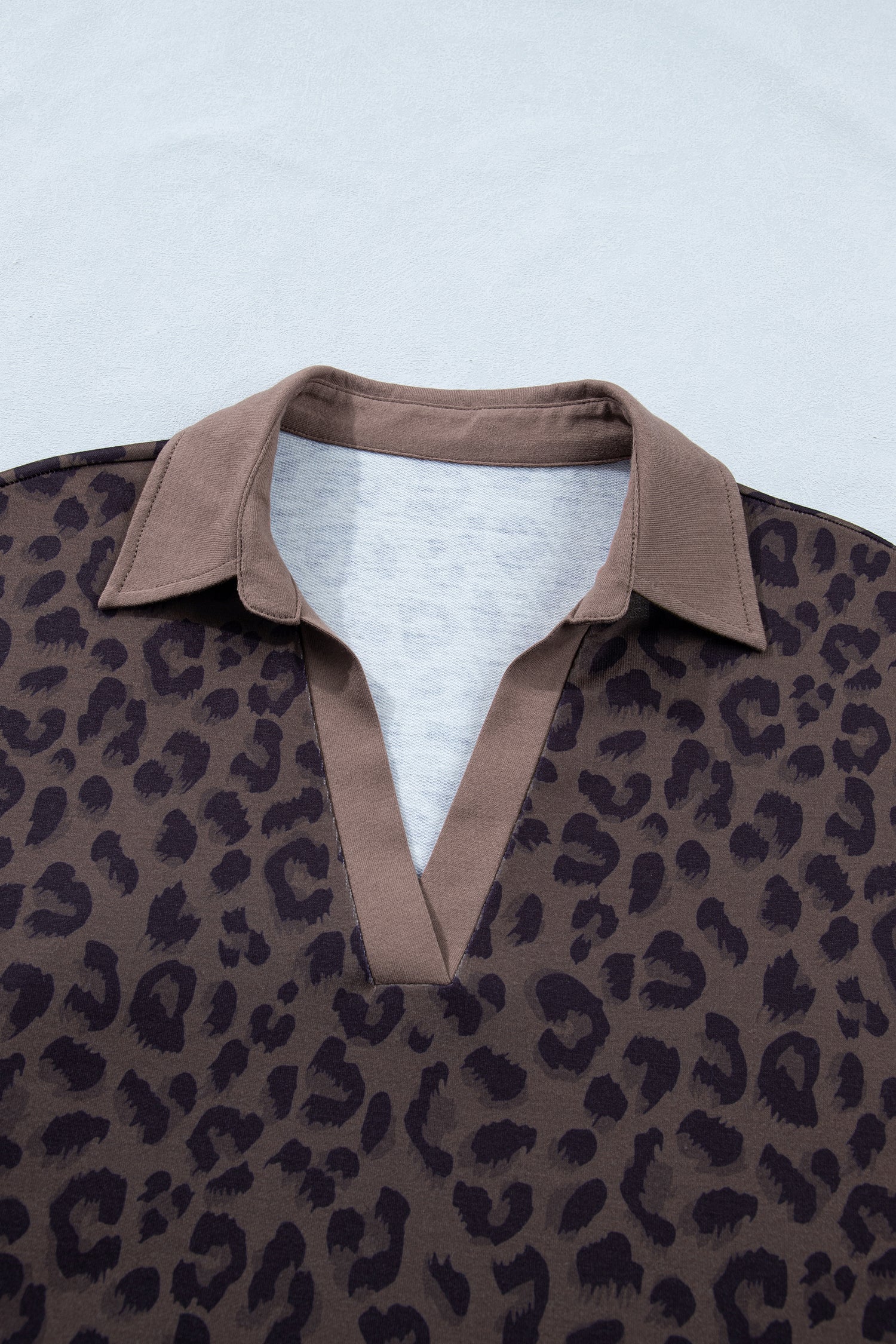 V Neck Collar Leopard Printed 2pcs Short Set – Khaki