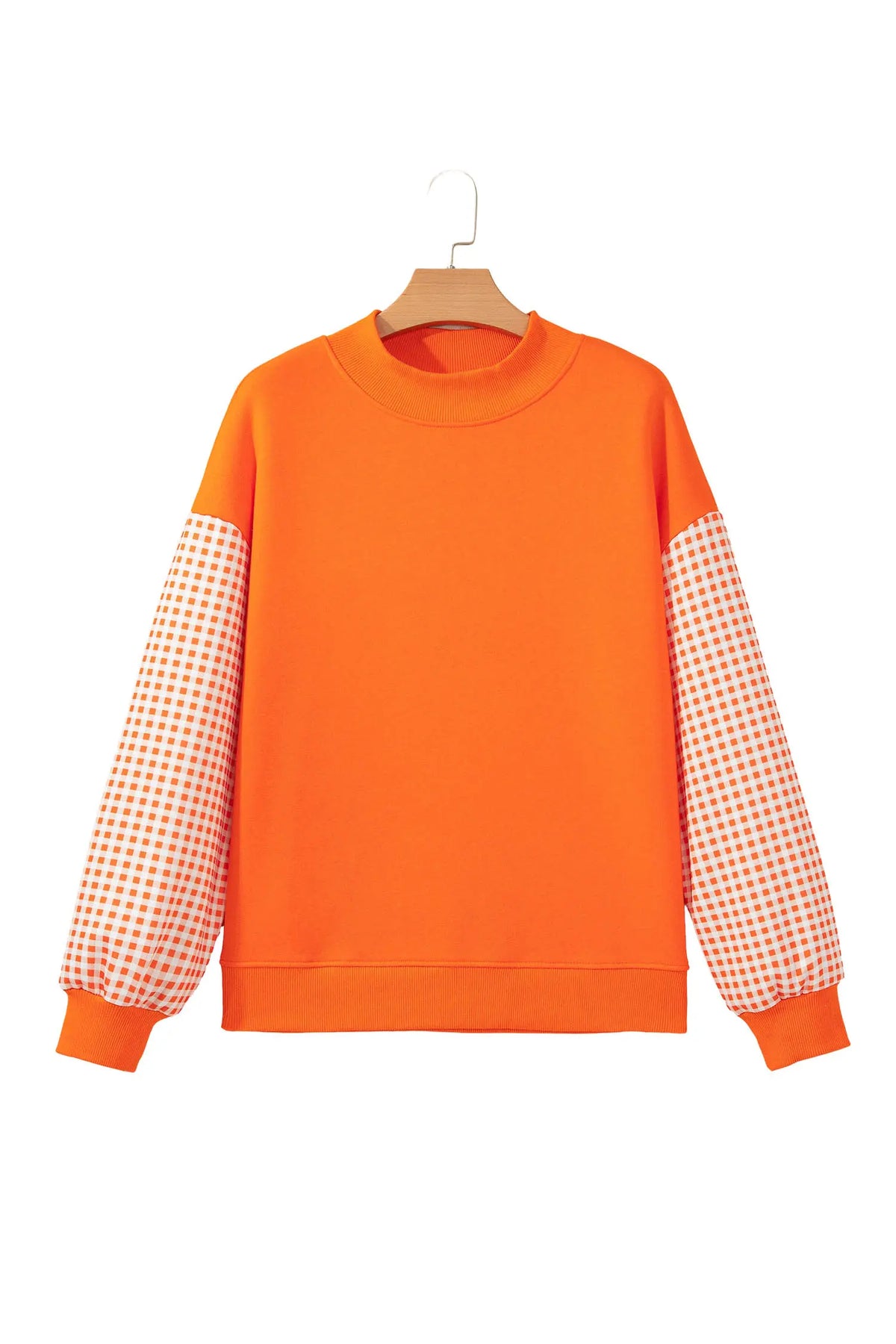 Plaid Sleeve Colourblock Loose Tunic Sweatshirt – Fiery Red