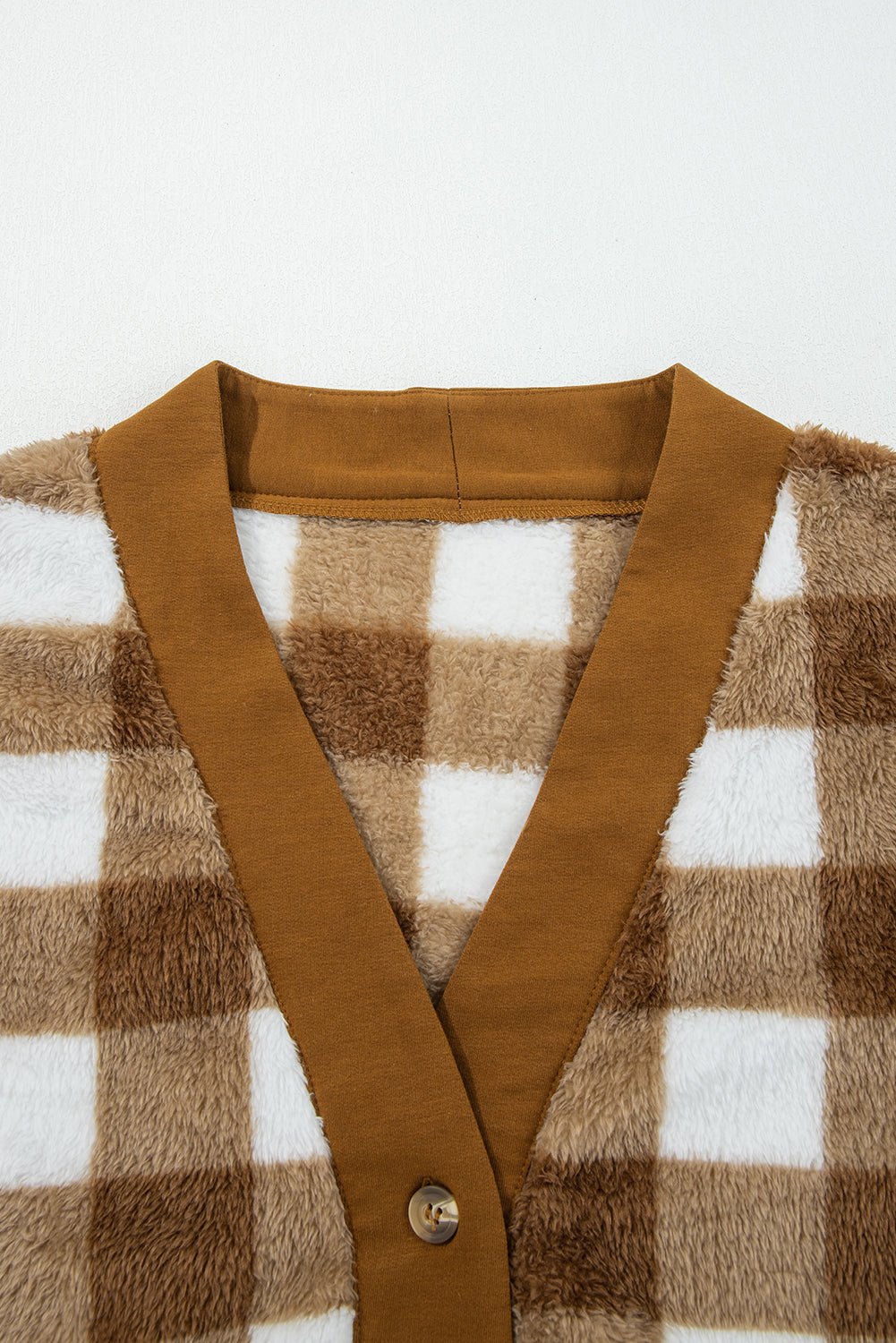Checkered Sherpa Oversized Cardigan with Pockets - eAura