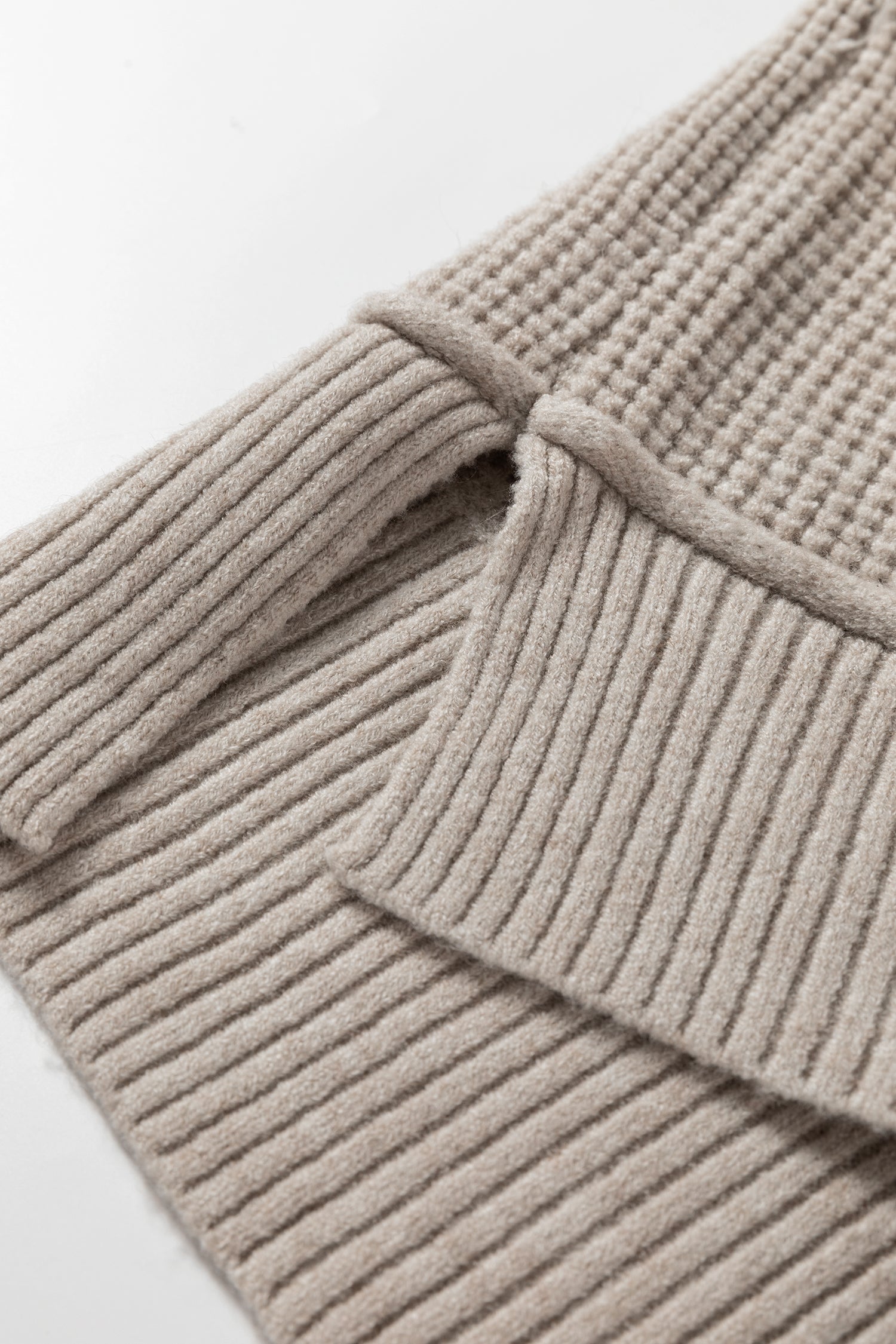 Waffle Texture Knit Ribbed High Neck Drop Shoulder Sweater - eAura
