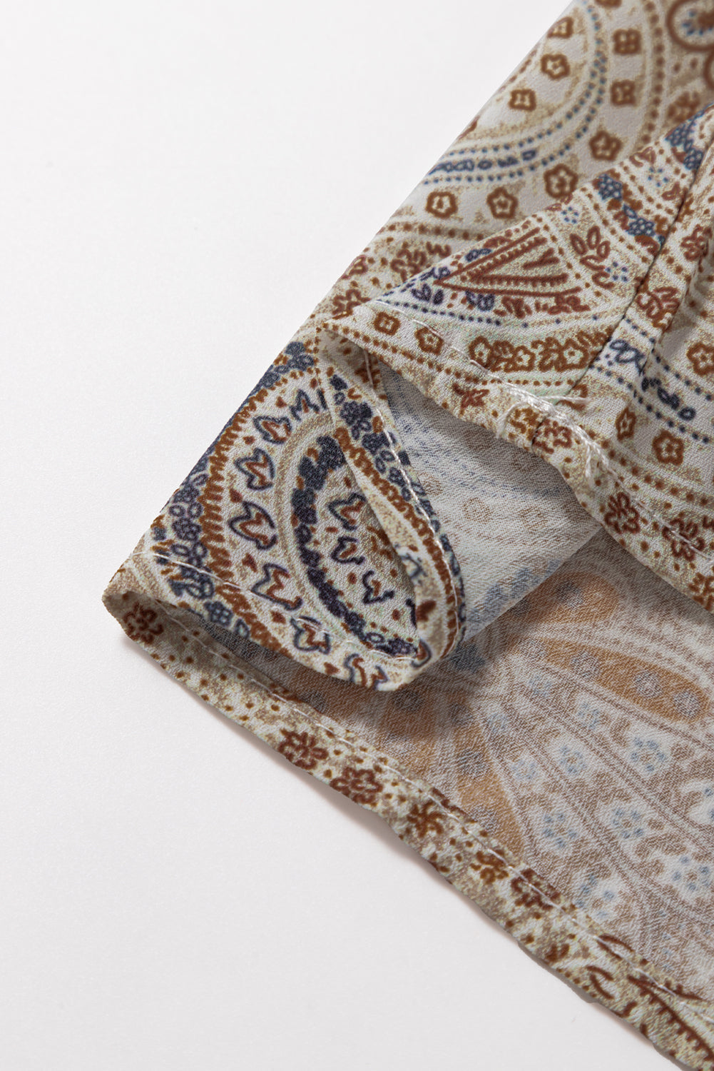 Khaki Paisley Printed Spaghetti Strap V Neck Smocked Babydoll Vest Top - eAura