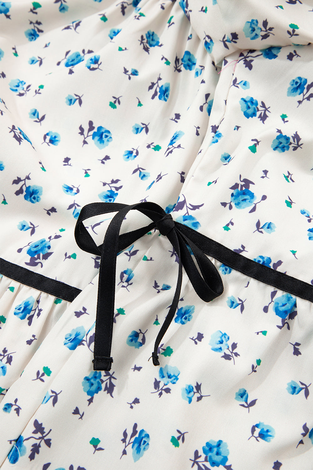 White Contrast Trim Floral Puff Short Sleeve Shirt BB Fashion Outlet