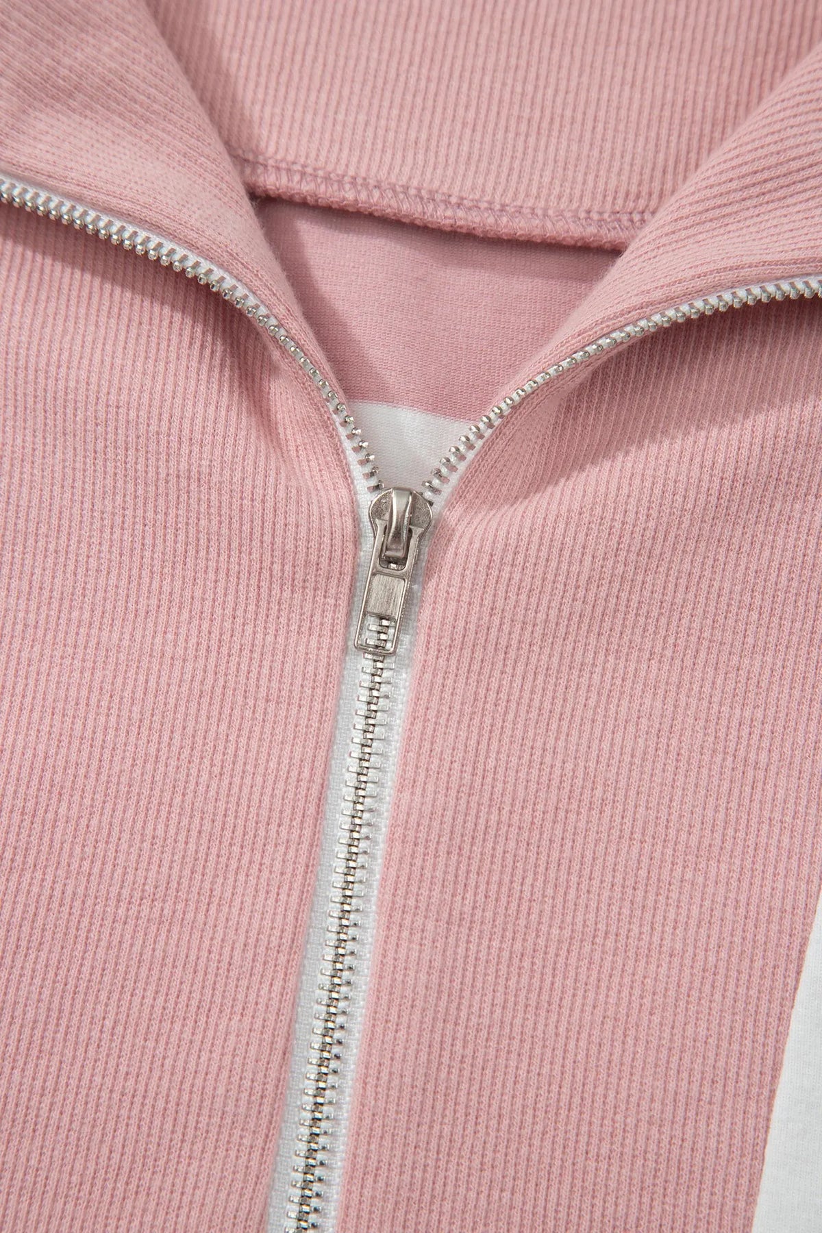 Half Zip Bracelet Sleeve Top Casual Short Set – Pink Stripe