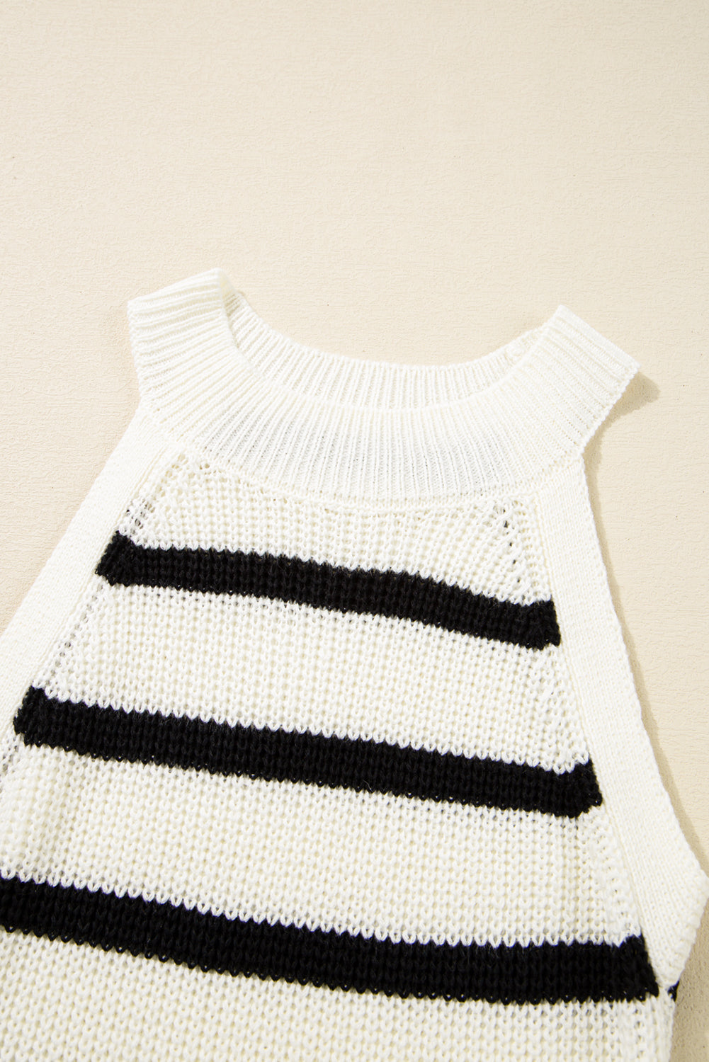 Black Stripe Knit Drawstring Detail Sleeveless Dress eAura