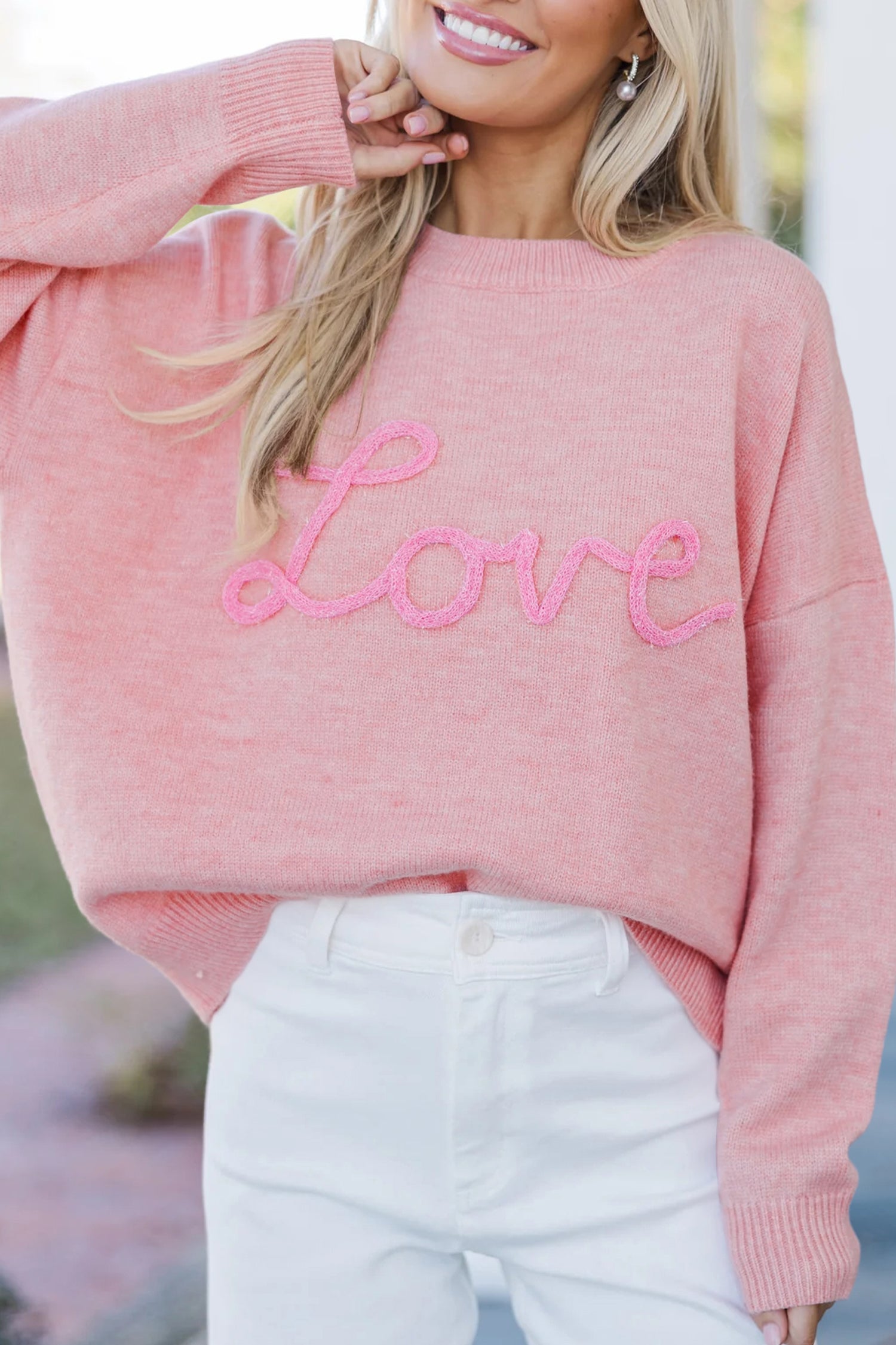 Pink Corded Love Script Graphic Oversized Sweater - Sweaters & Cardigans/Sweaters