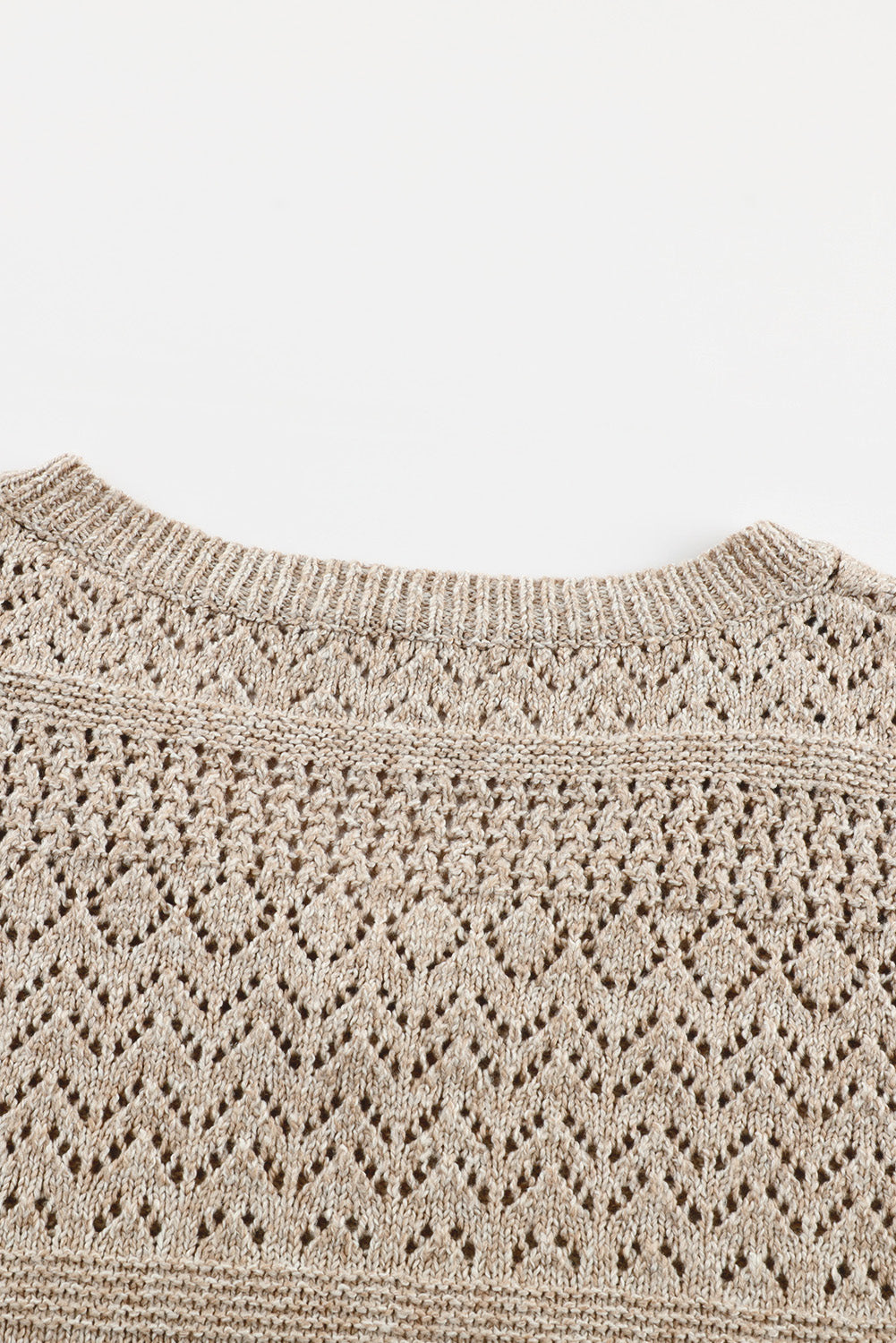 Brown Eyelet Pattern Detail V Neck Drop Shoulder Sweater eAura