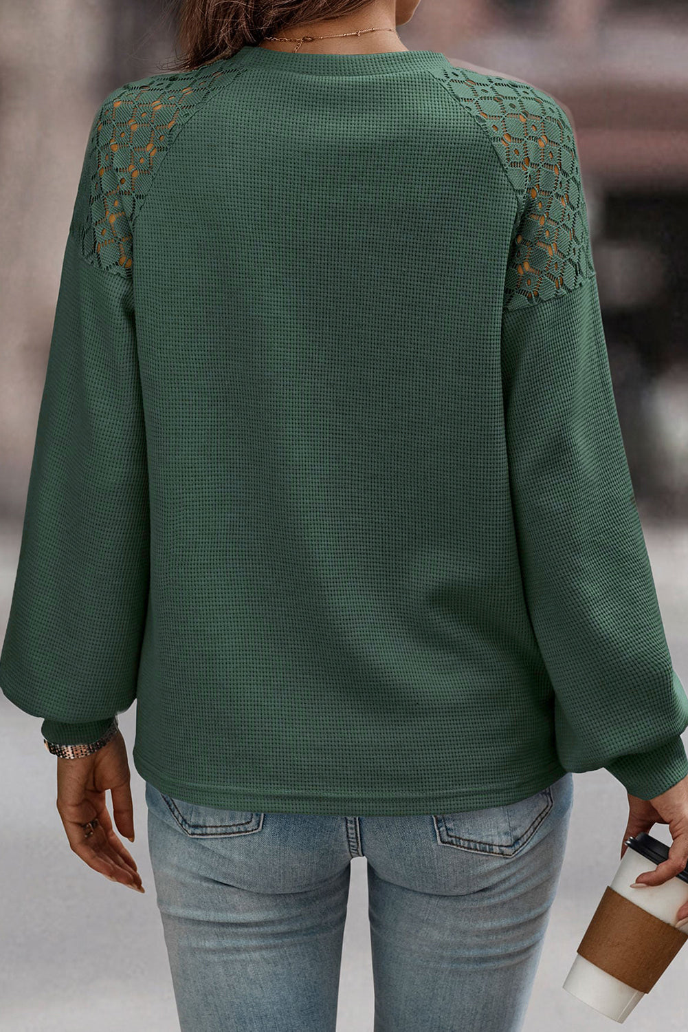 Green Lace Long Sleeve Textured Pullover eAura