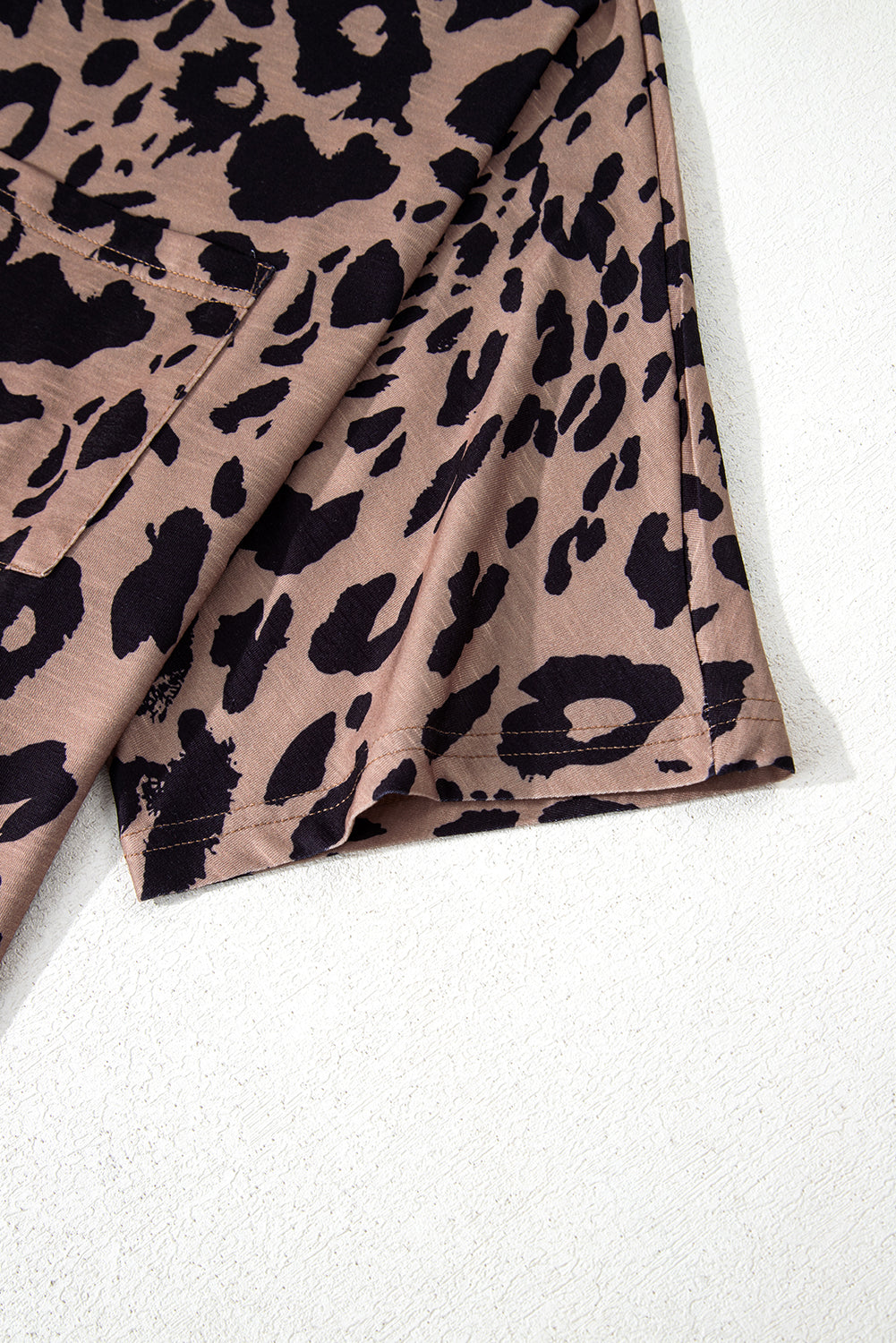 Brown Leopard Print V Neck Half Sleeve Oversized Tee eAura