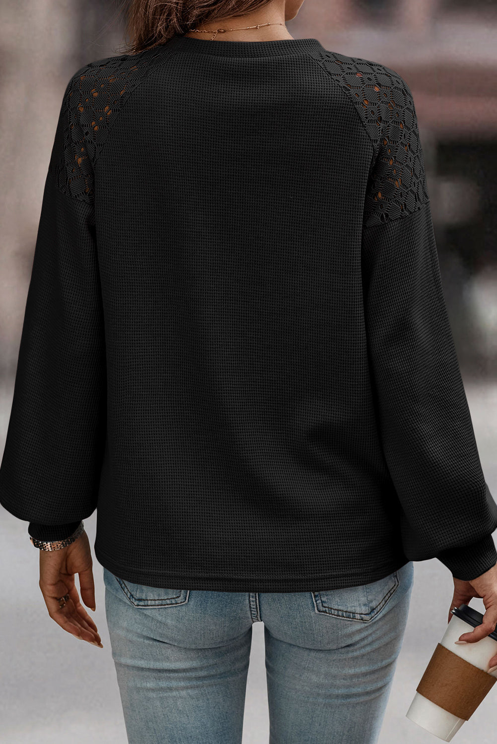 Green Lace Long Sleeve Textured Pullover eAura