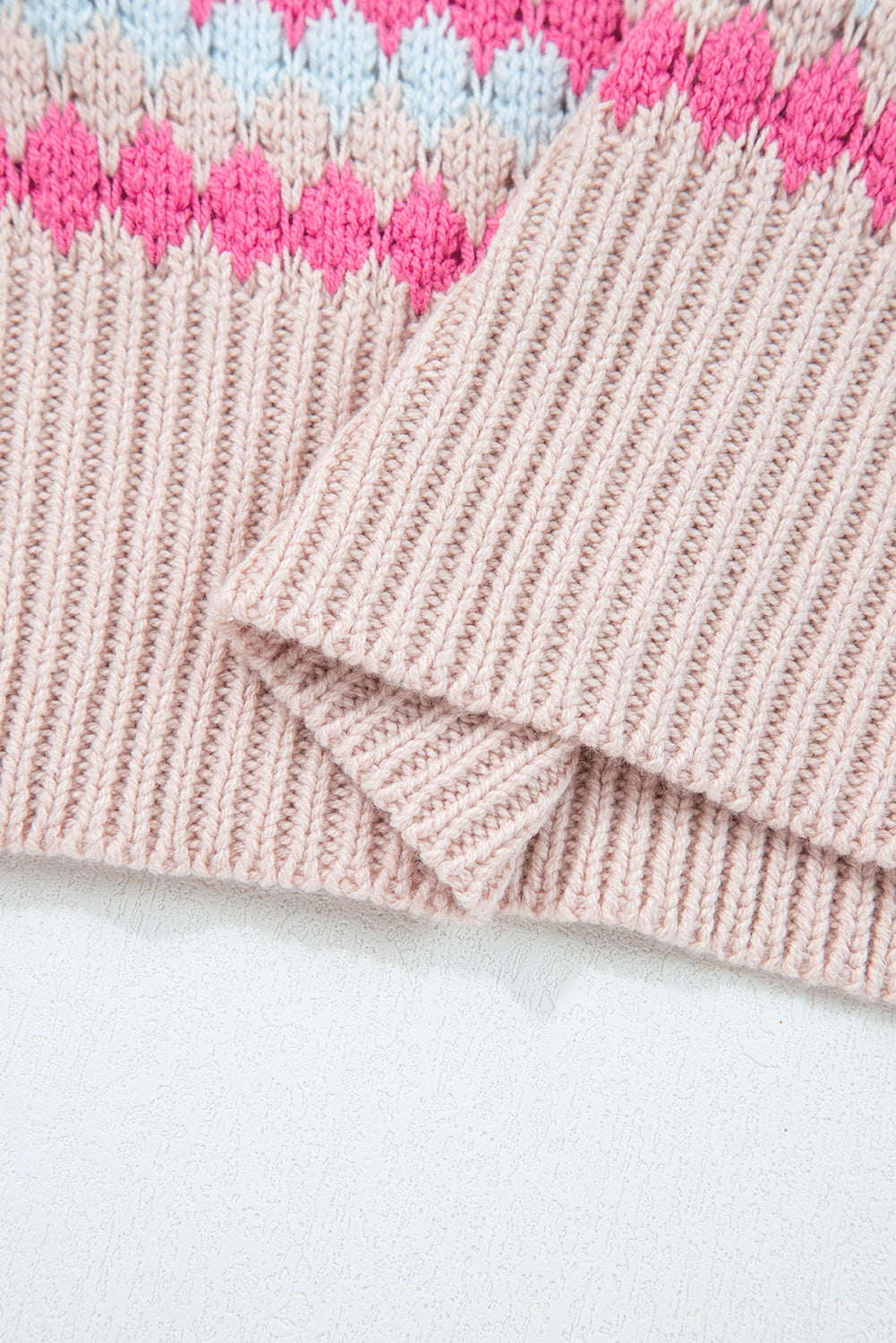 Striped Eyelet Patterned Drop Shoulder Knit Sweater - eAura