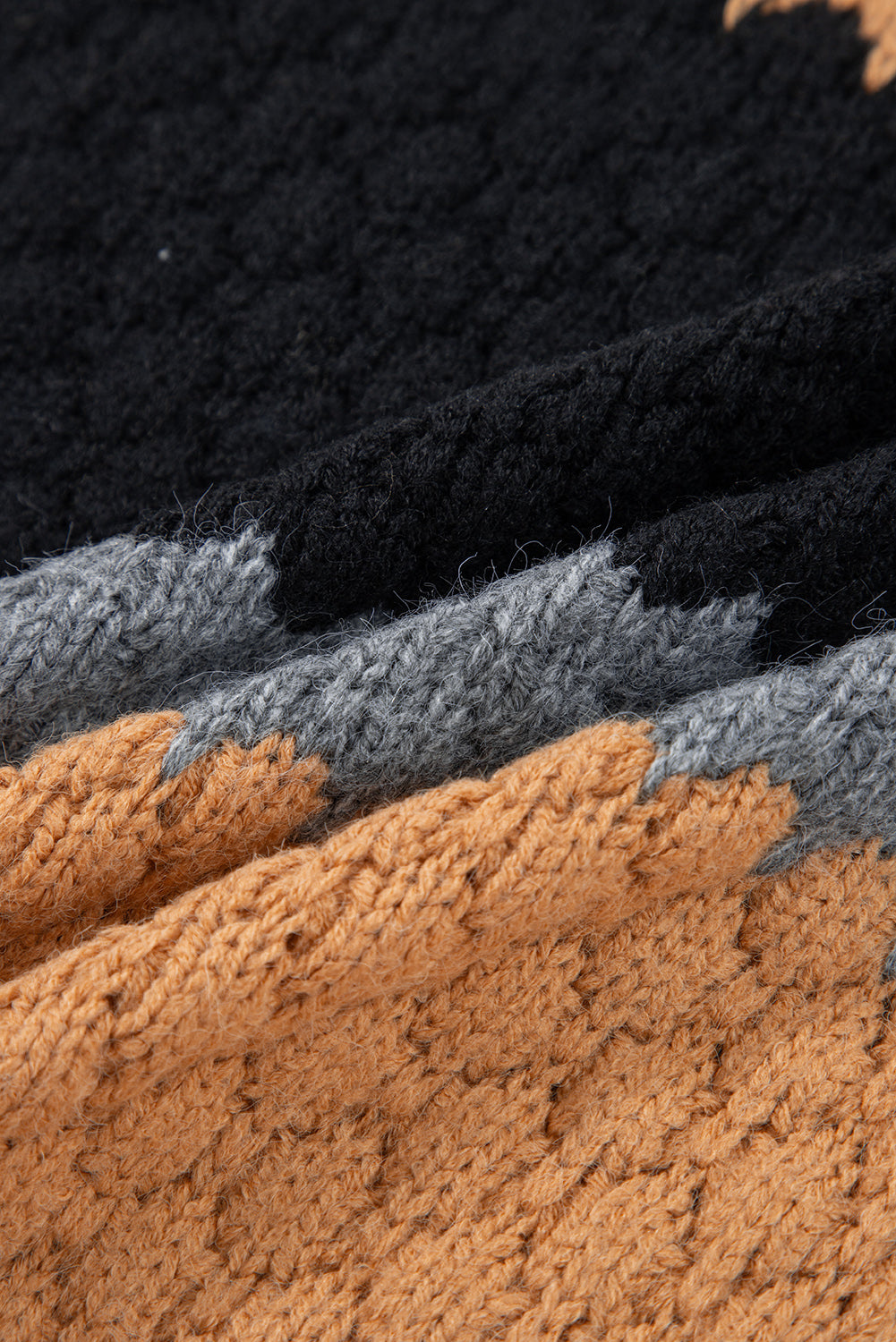 Khaki Color Block High Neck Baggy Sweater - eAura