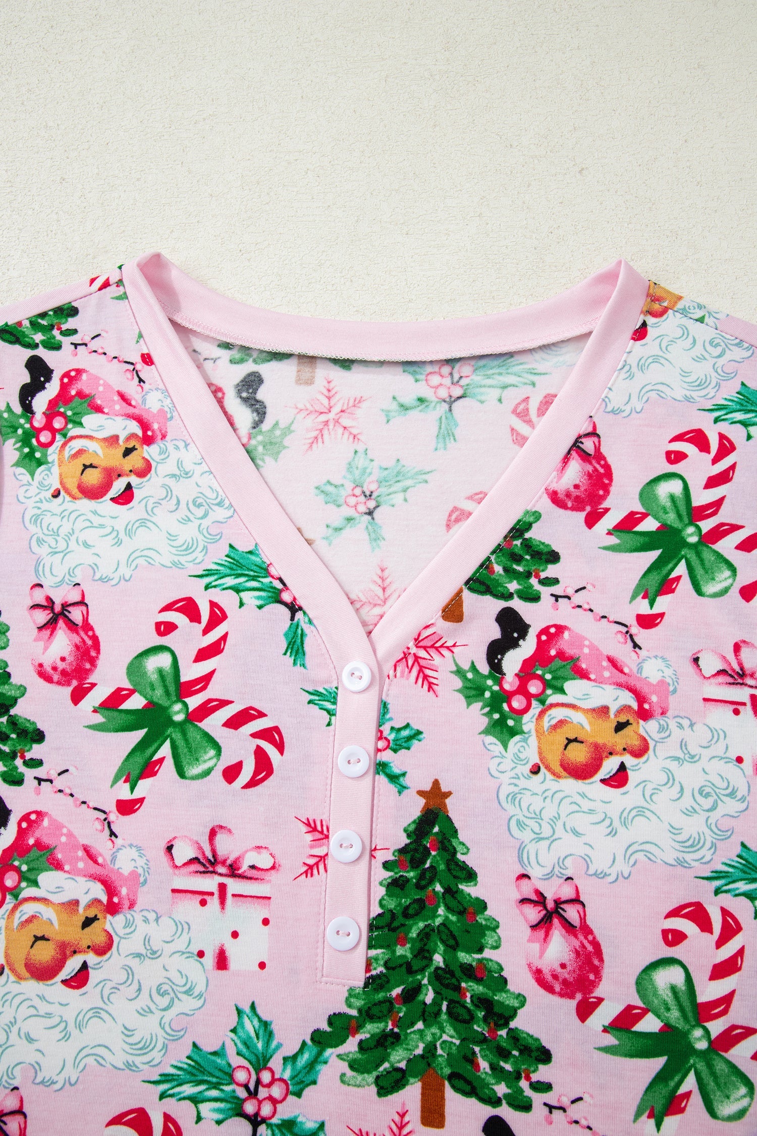 White Christmas Pattern Button V-Neck Pyjamas - Loungewear & Sleepwear/Loungewear