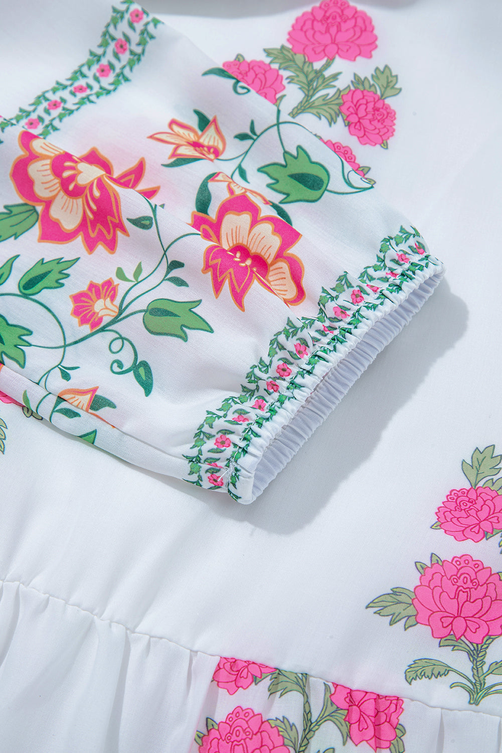 White Floral Print Half Button Mandarin Neck 3/4 Sleeve Maxi Dress Dear-Lover Dropshipping