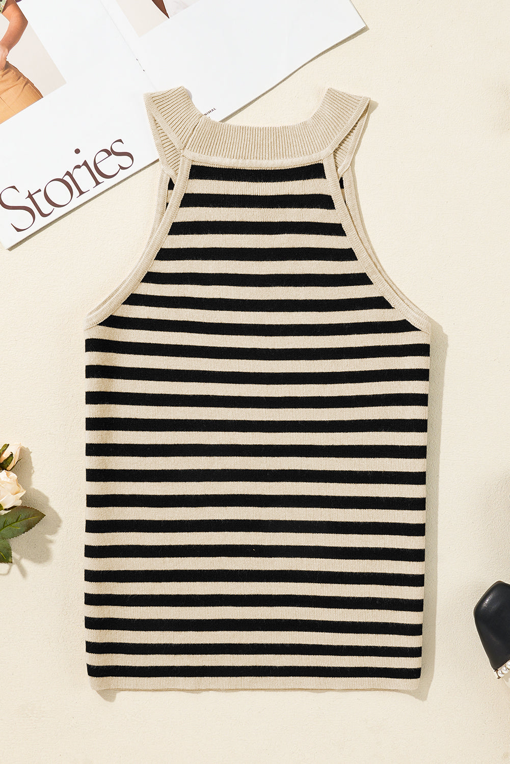 Black Stripe Crew Neck Slim Fit Sweater Vest eAura