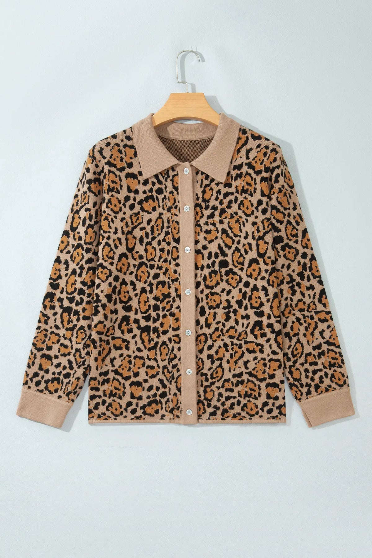 Leopard Print Button-Up Cardigan Long Sleeve Cardigans – Brown