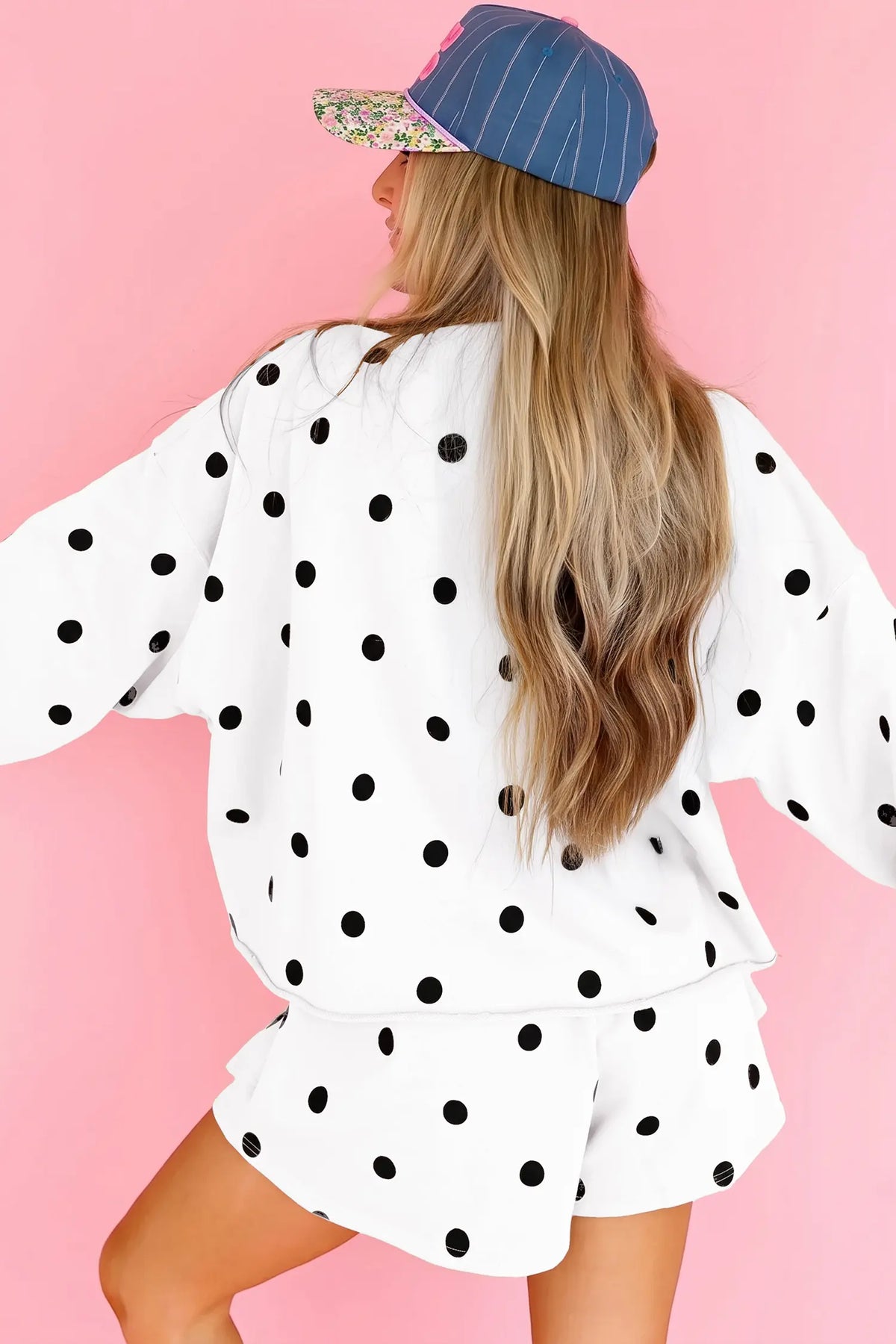 Red Polka Dot Raw Hem Relaxed Pullover Loose Skort Two Piece Set