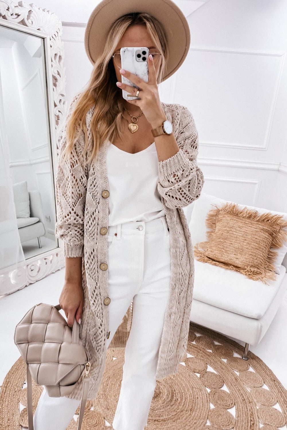 Black Hollow-out Openwork Knit Cardigan eAura