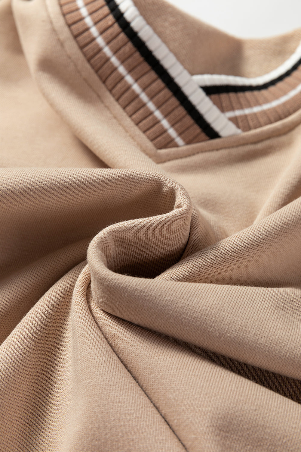 Varsity Contrast Striped Trim V-Neck Sweatshirt - eAura