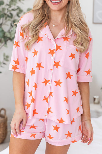 Pink Stars Short Sleeve Shirt and Shorts Bamboo Pyjama Set eAura