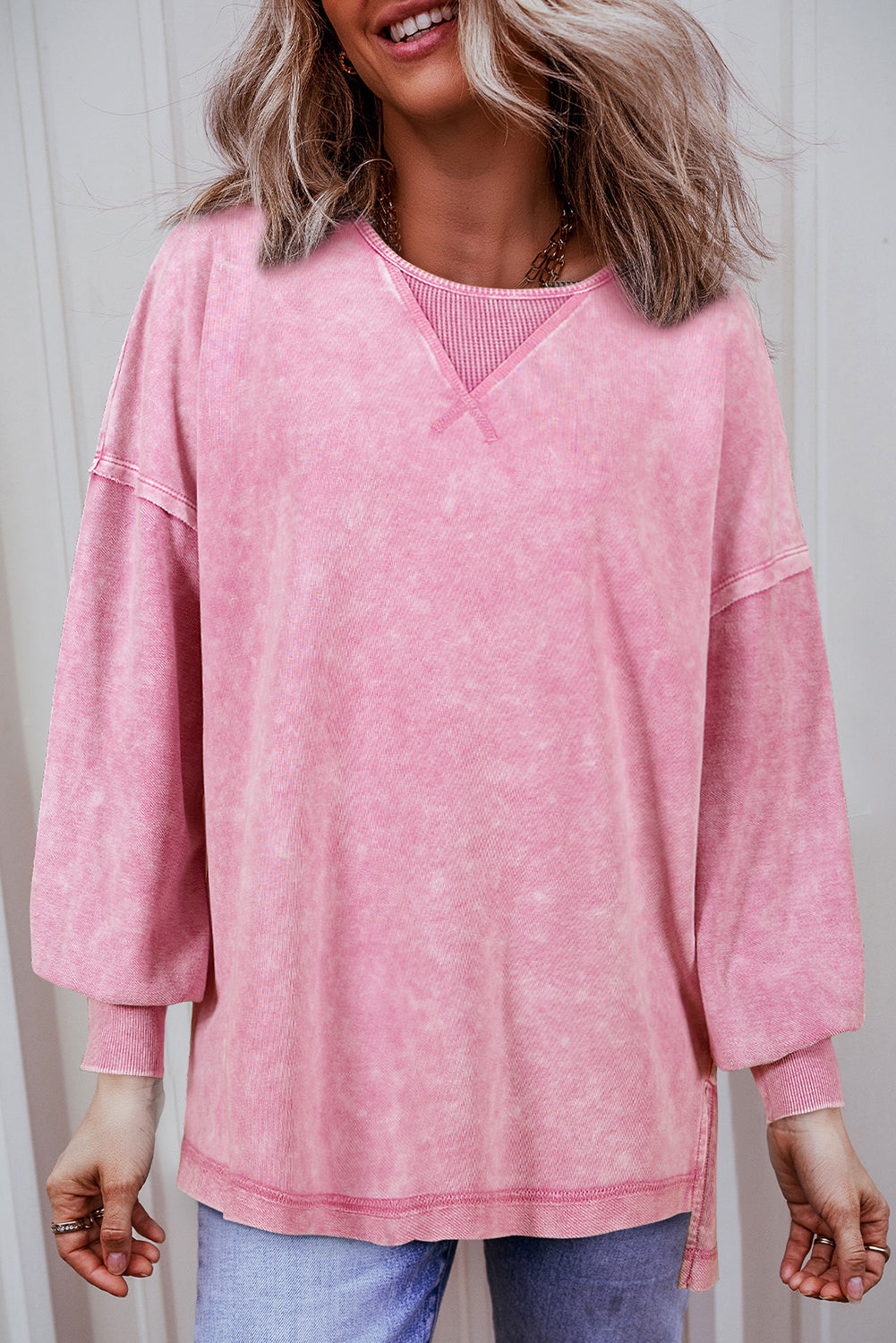 Orchid Petal Mineral Wash Drop Shoulder Pullover Sweatshirt eAura