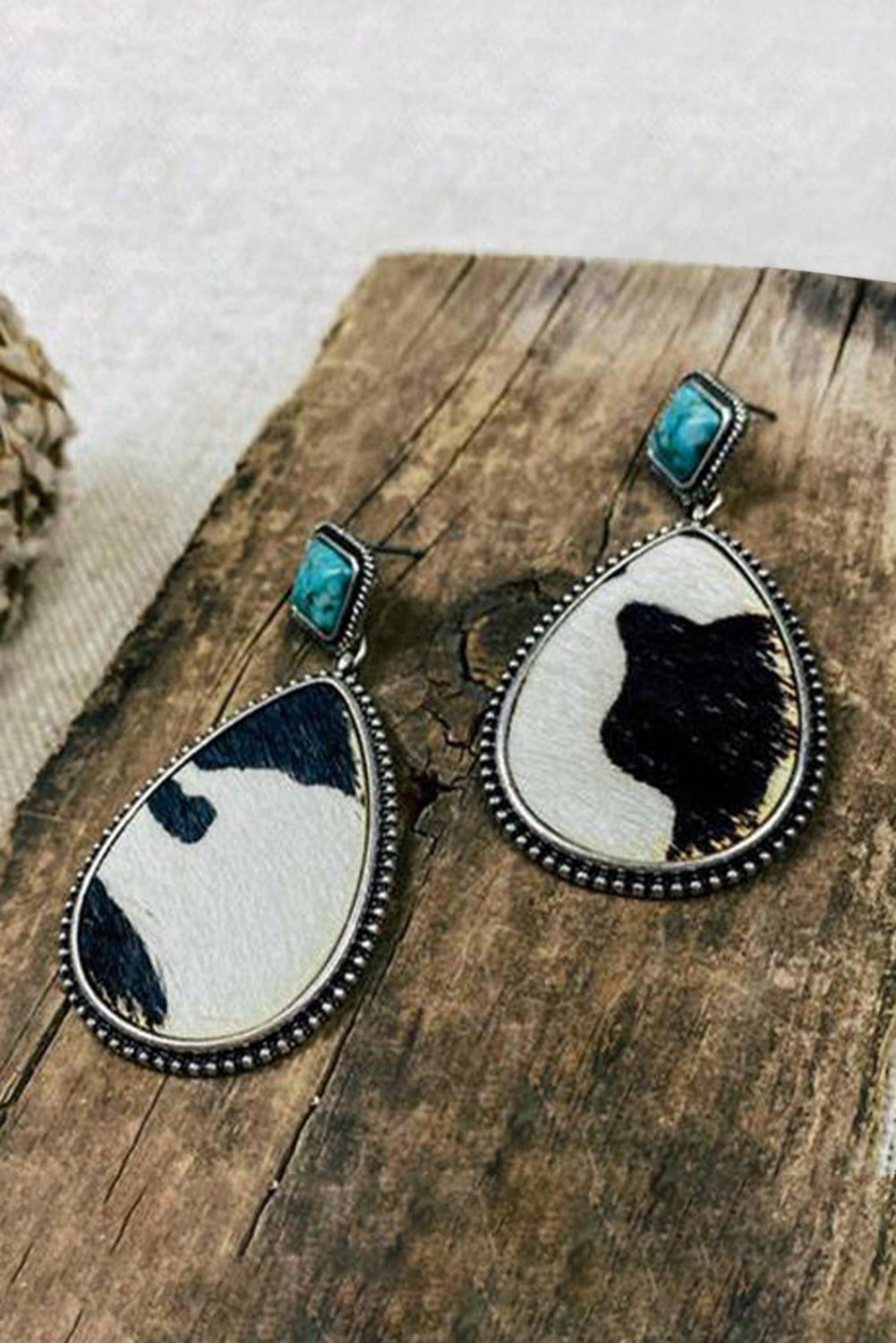 Black Cow Print Turquoise Drop Earrings eAura