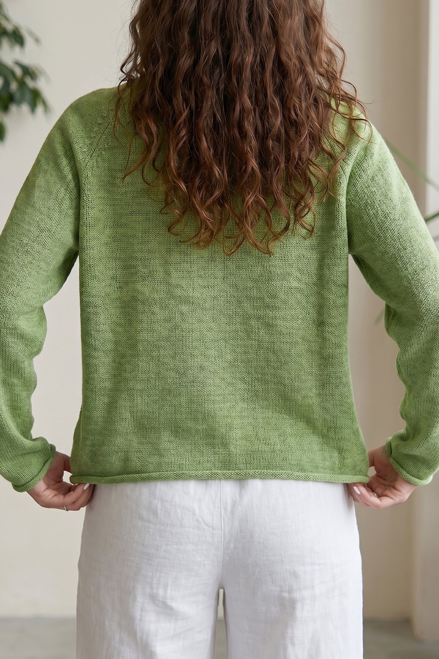 Unique Fish Knit Oversized Round Neck Sweater – Meadow Mist Green