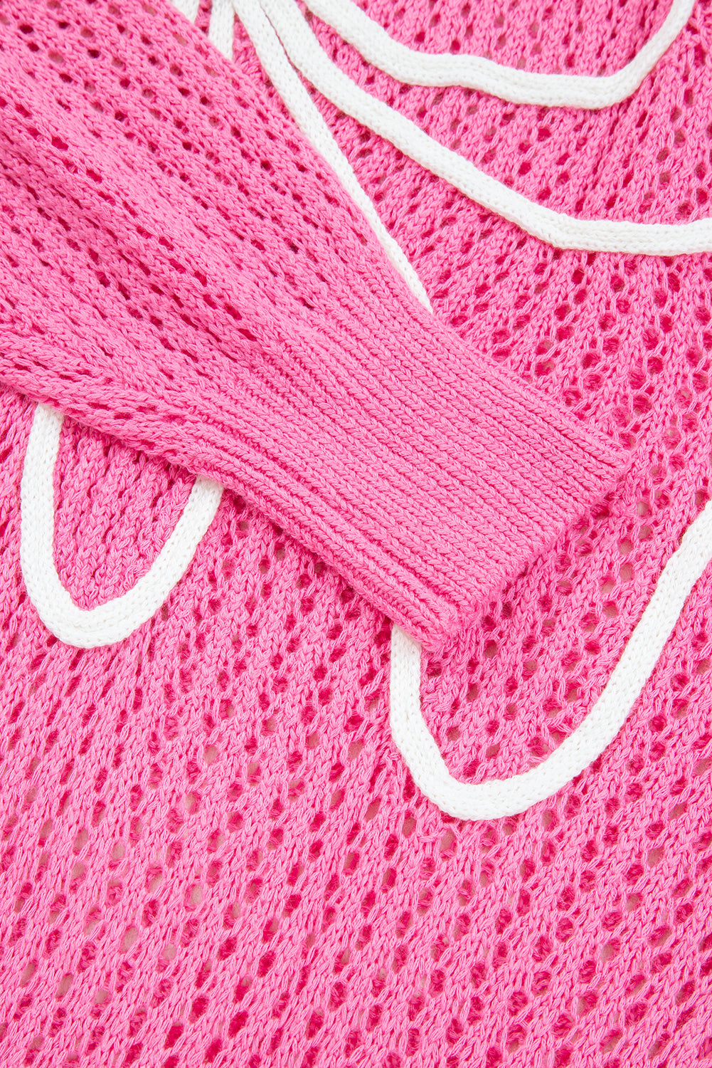 Sachet Pink Sweet Bow Decor Hollow Out Knit Drop Shoulder Sweater eAura