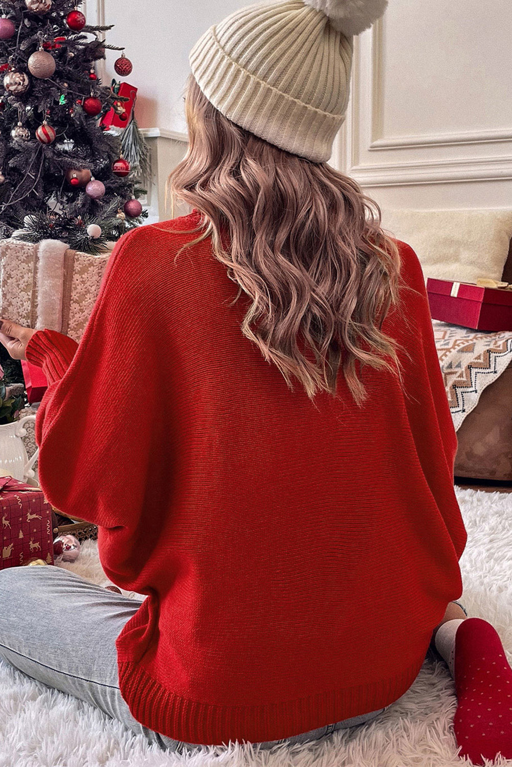 Racing Red Valentine LOVE Letter Embroidered High Neck Sweater eAura