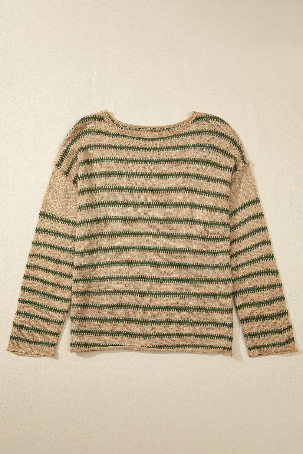 Khaki Stripe Drop Shoulder Casual Sweater eAura