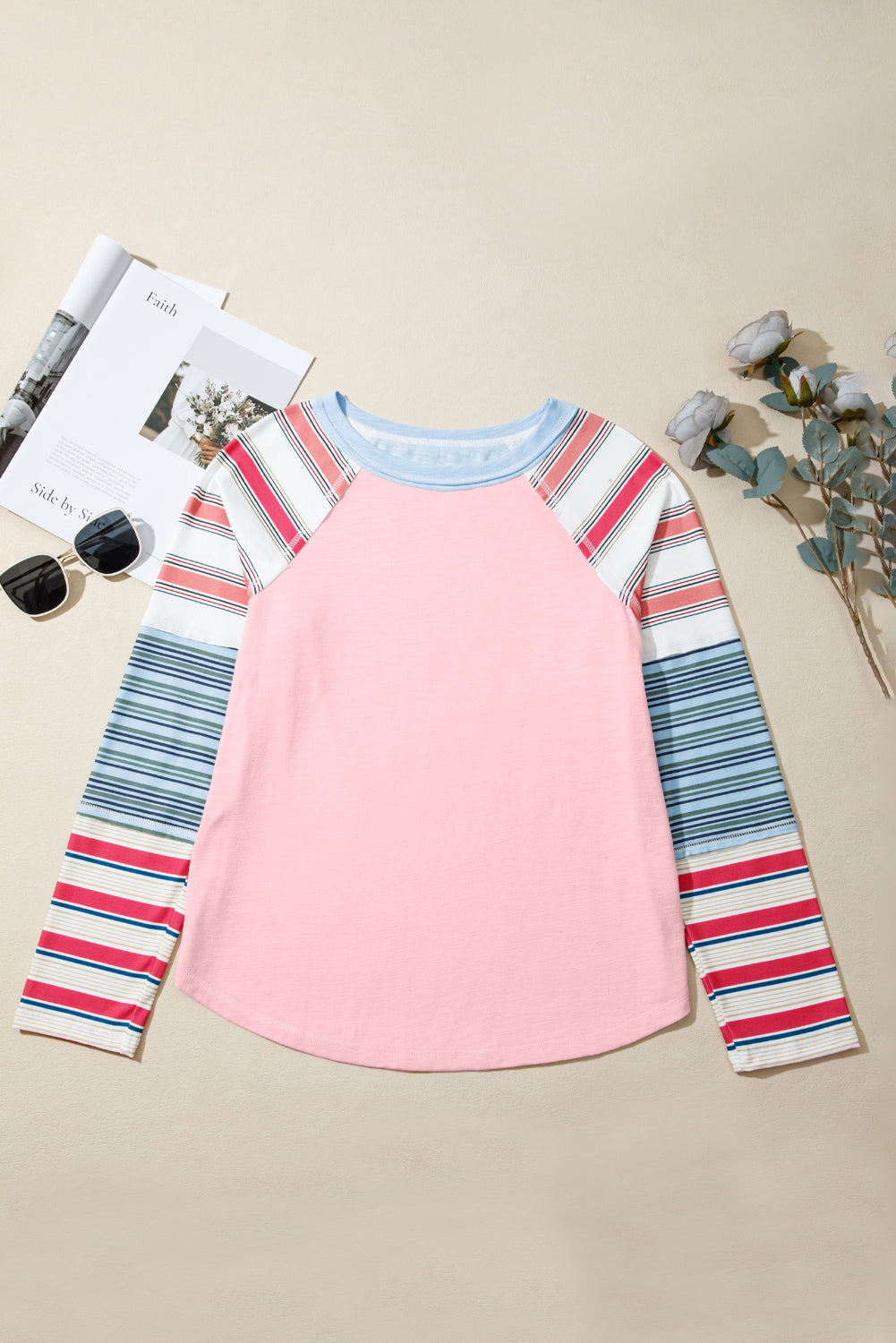 Exposed Seam Striped Long Sleeve Top - eAura