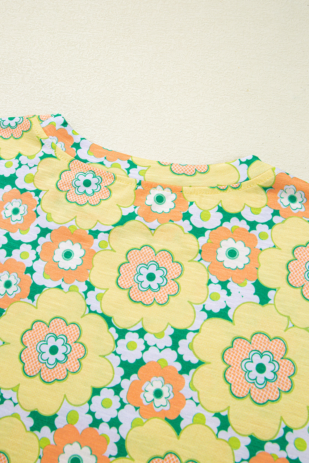 Yellow Summer Flower Printed Drop Shoulder Loose T Shirt eAura