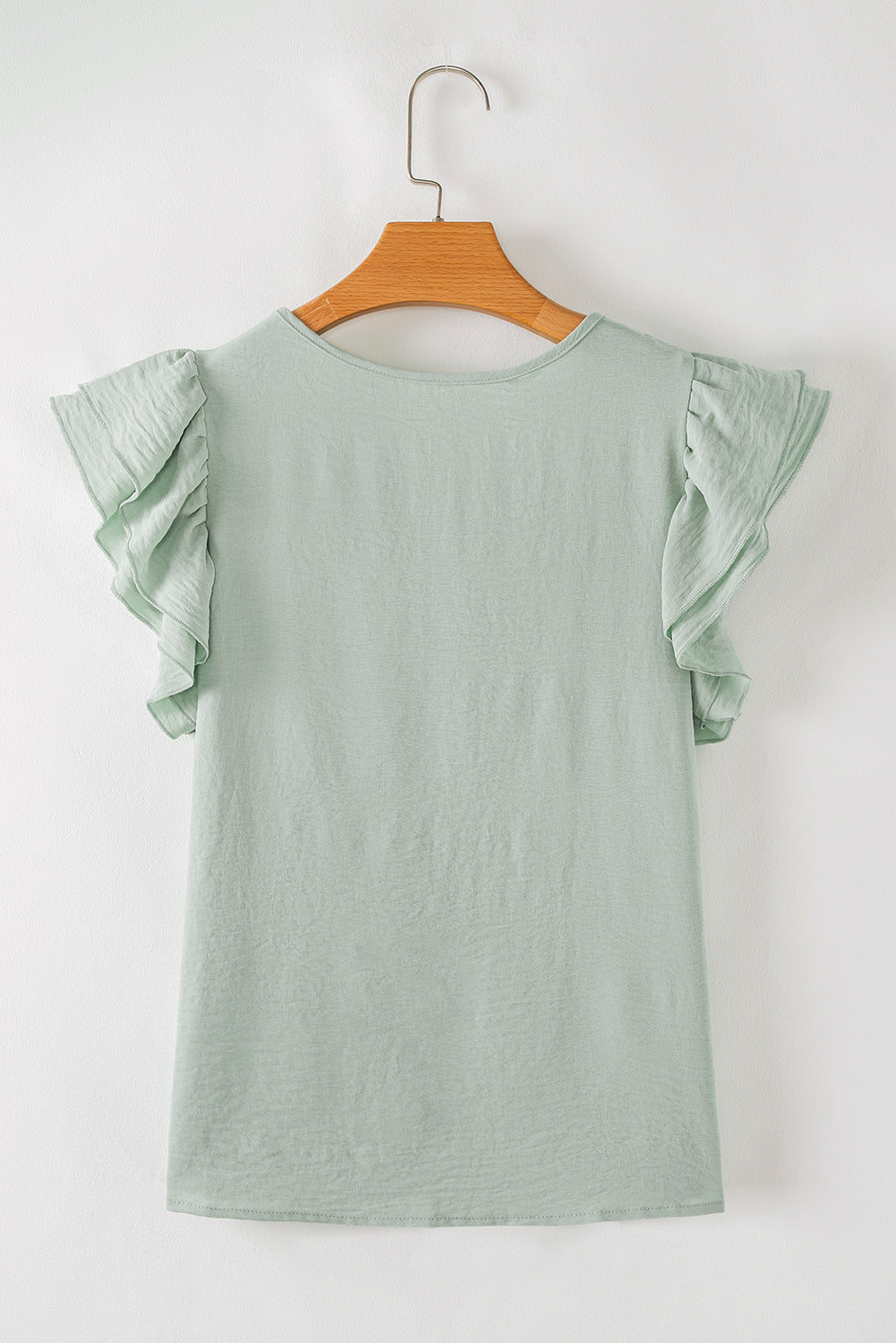 Clearly Aqua Solid Colour Ruffled Short Sleeve Casual Blouse eAura