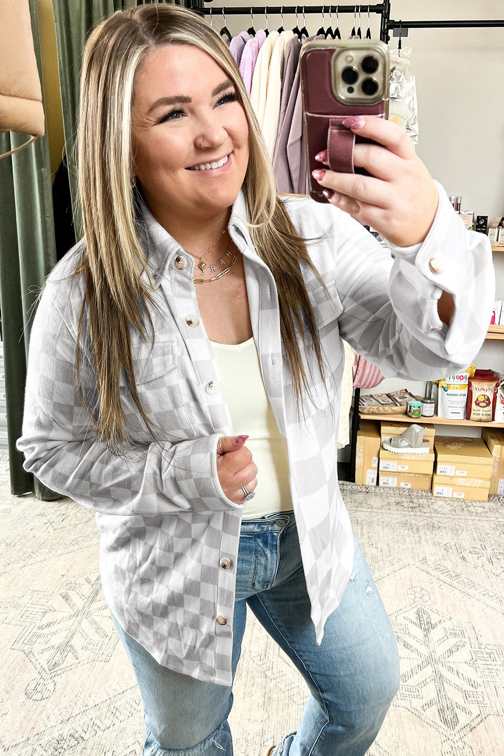 Checkered Buttoned Down Casual Jacket - eAura
