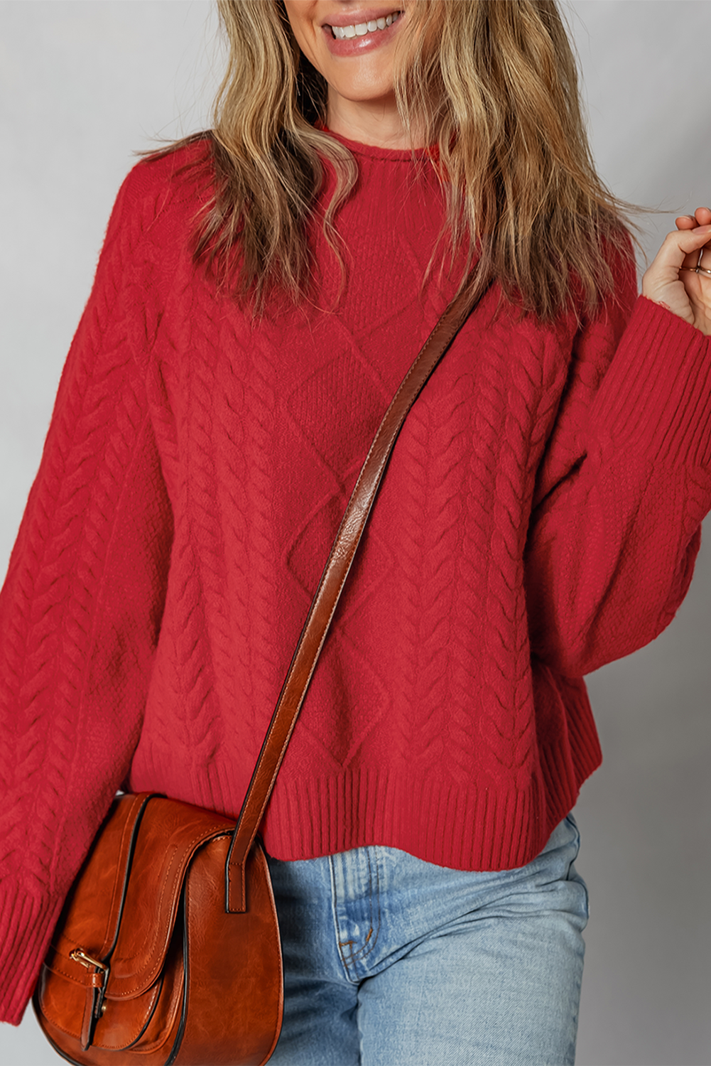 Red Cable Knit Baggy Sweater eAura