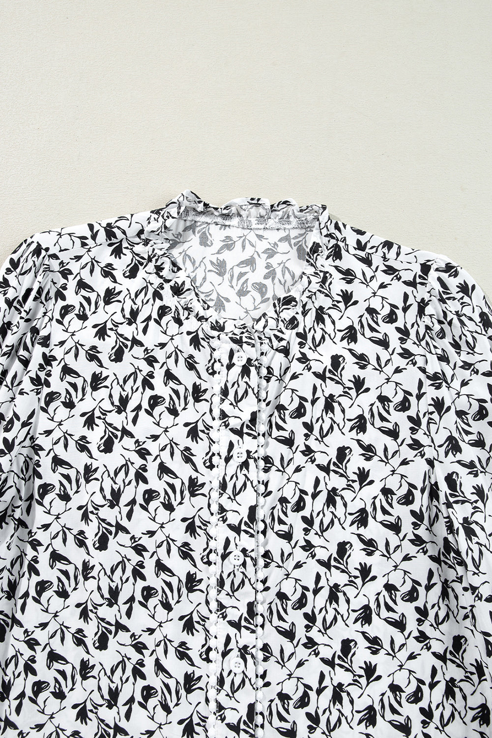 Printed Lace Detail Floral Puff Sleeve Fall Shirt - eAura