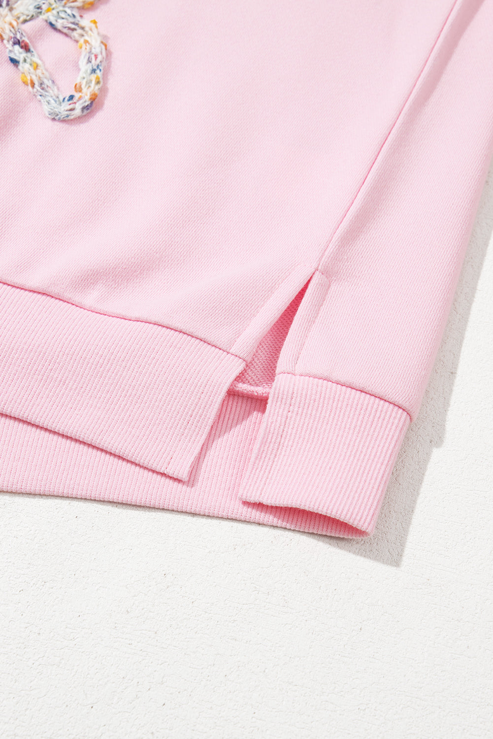 Light Pink Embroidered Bow Lantern Sleeve Oversized Pullover Sweatshirt eAura
