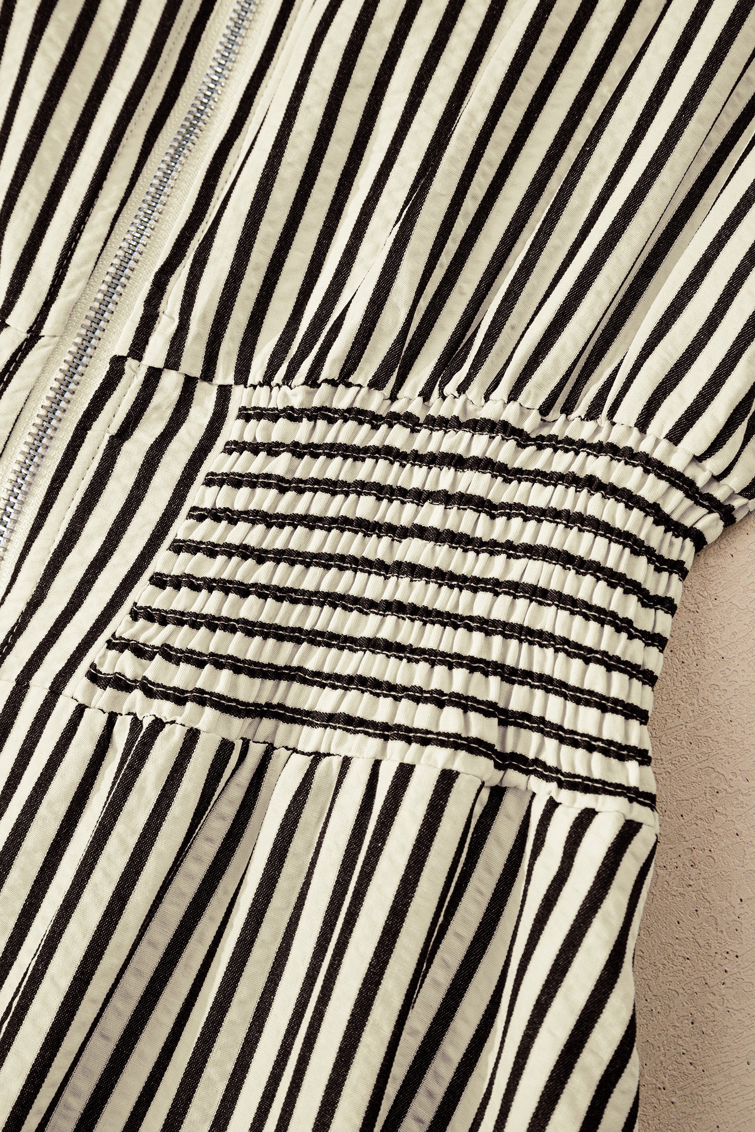 Striped V-Neck Zip Front Midi Dress - eAura