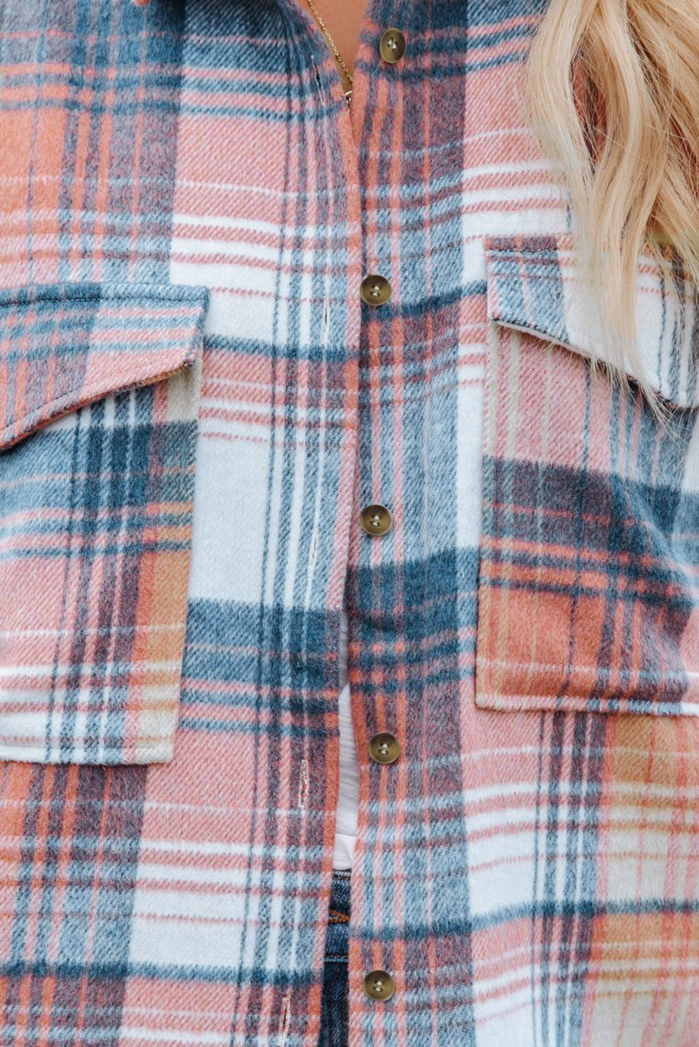 Pink Black/Pink Plaid Flap Pockets Shacket eAura